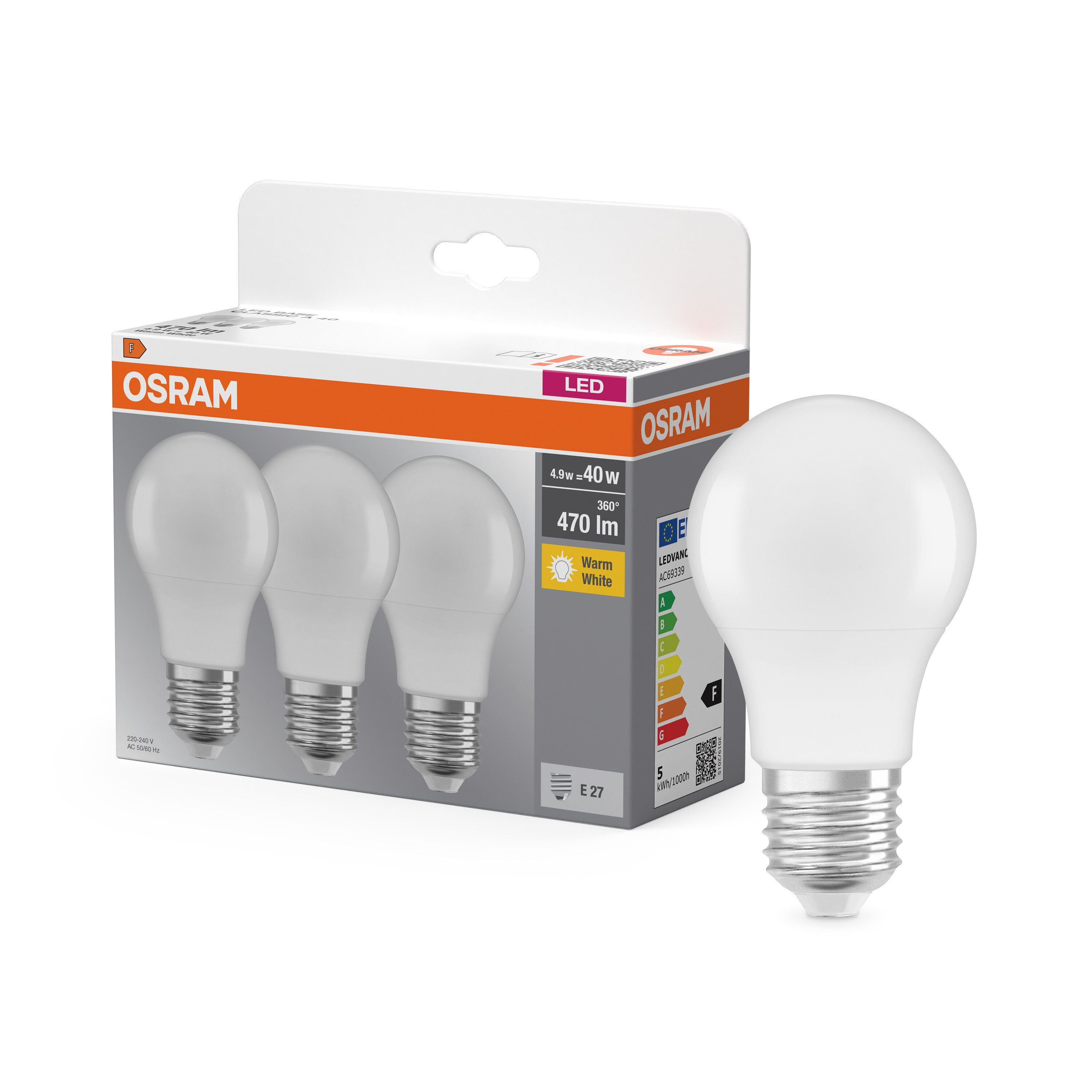 4099854573972 - Matná LED žárovka E27 4,9 W BASE CLASSIC A, teplá bílá - Žárovka - LEDVANCE e-shop
