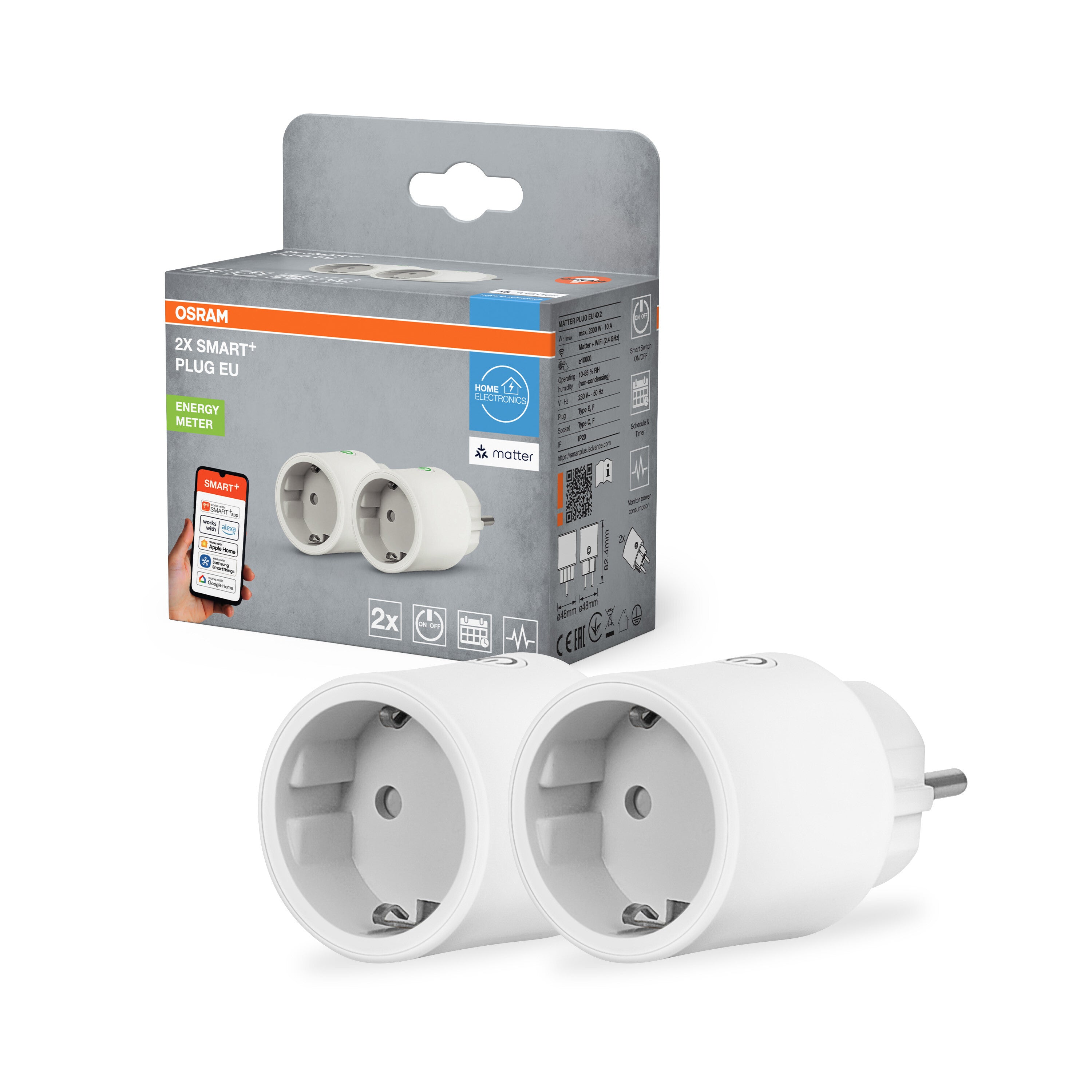 4099854641671 - SMART+ Chytrá zásuvka Matter přes WiFi Bílá (2ks) - Zásuvka - LEDVANCE e-shop