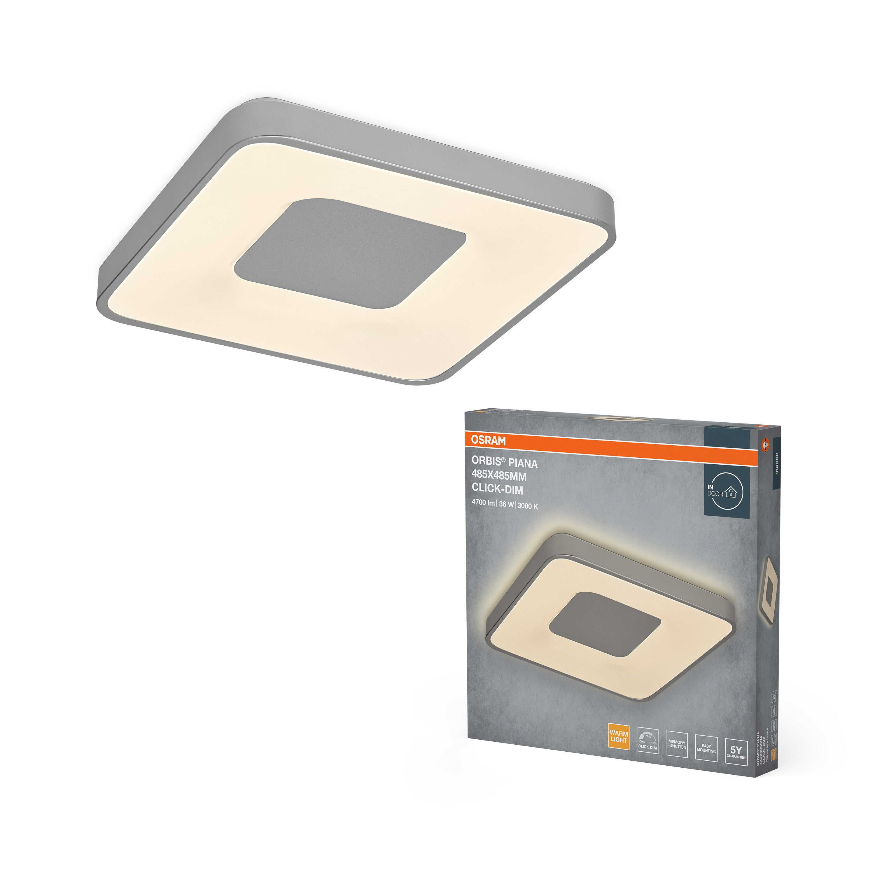 4099854626500 - Stropní svítidlo Orbis Piana, stříbrná, teplá bílá, 485 mm - Stropní svítidlo - LEDVANCE e-shop