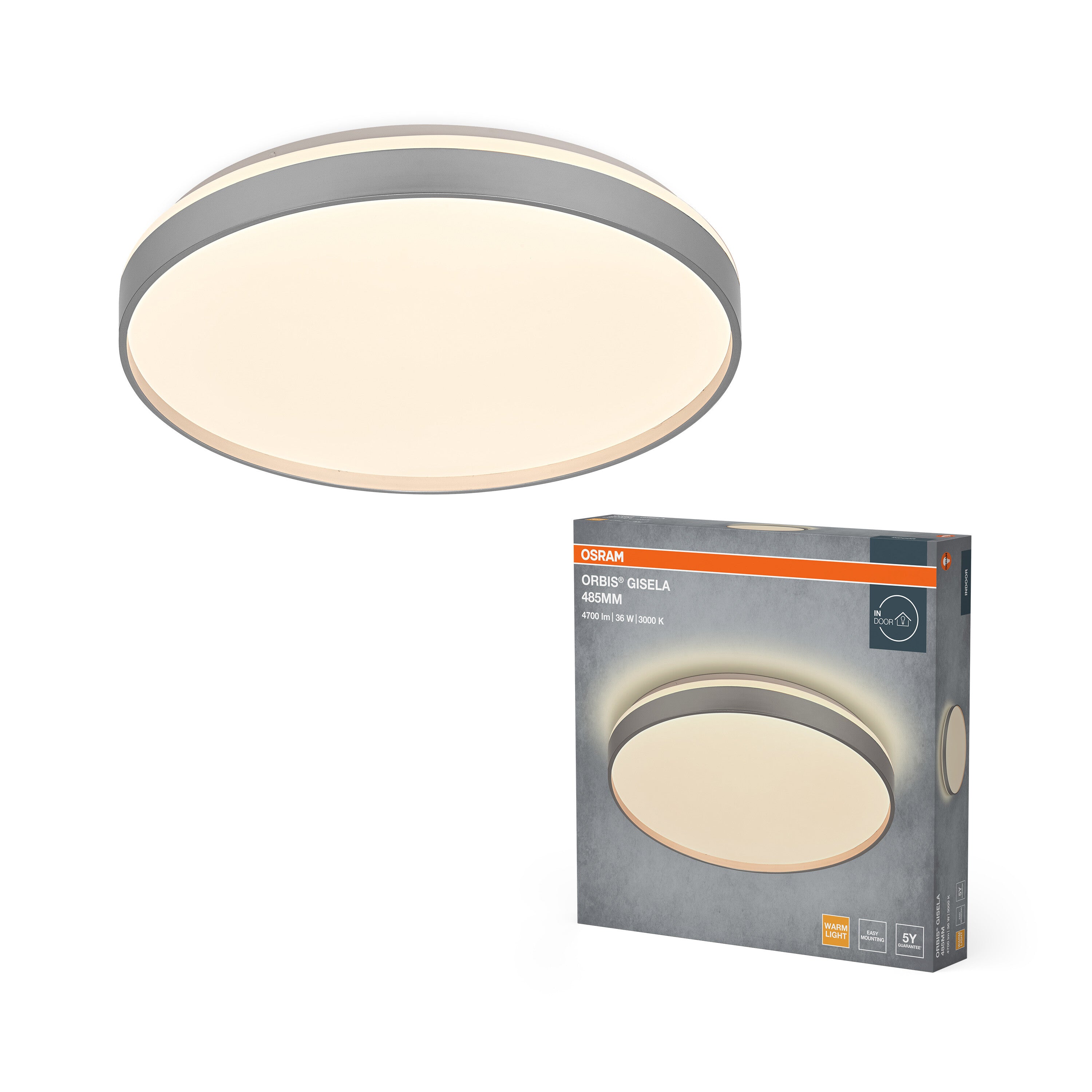 4099854618321 - Stropní svítidlo Orbis Gisela, stříbrná, teplá bílá, 485 mm - Stropní svítidlo - LEDVANCE e-shop