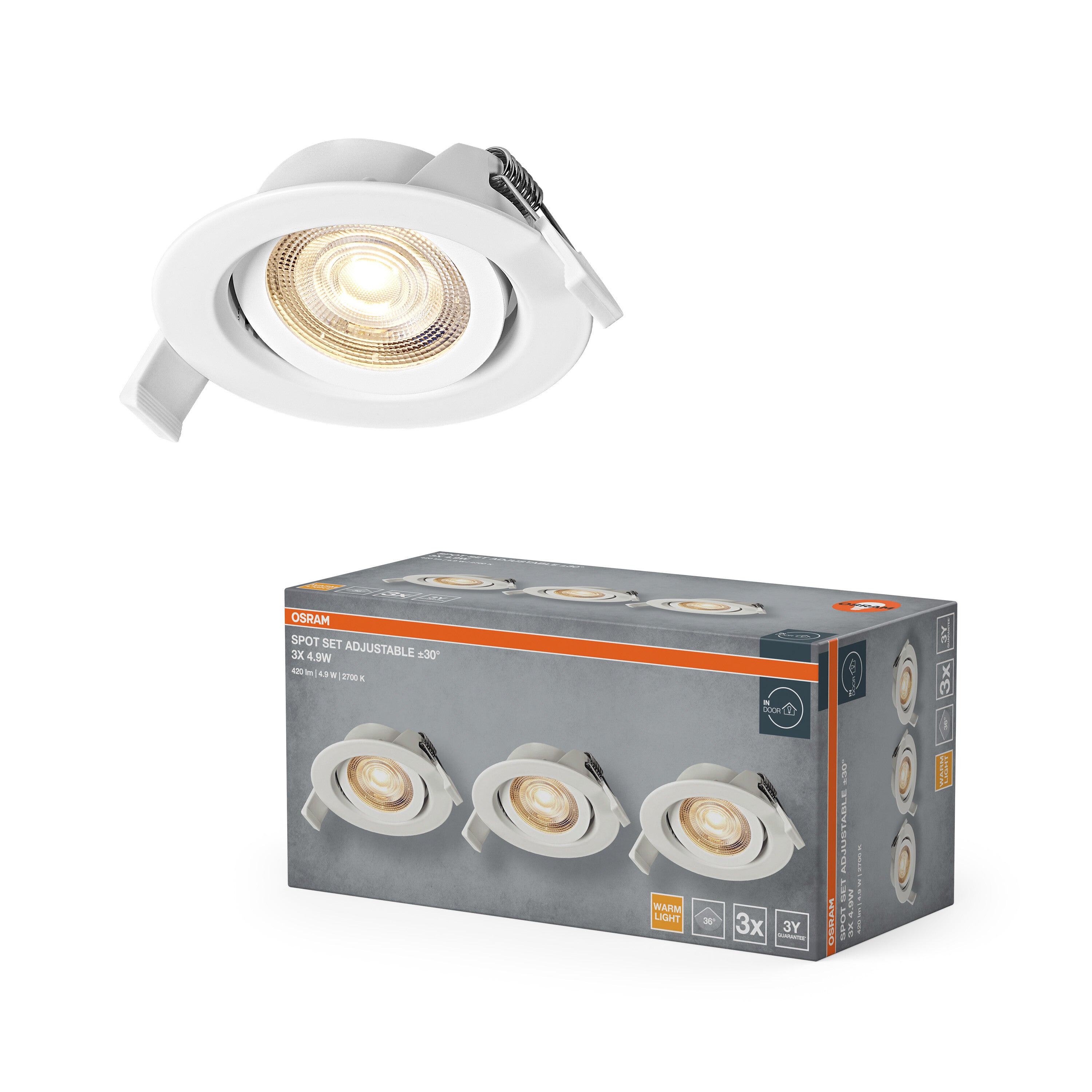 4099854595578 - Vestavný LED reflektor nastavitelný, teplá bílá, bílá - Podhledové svítidlo - LEDVANCE e-shop