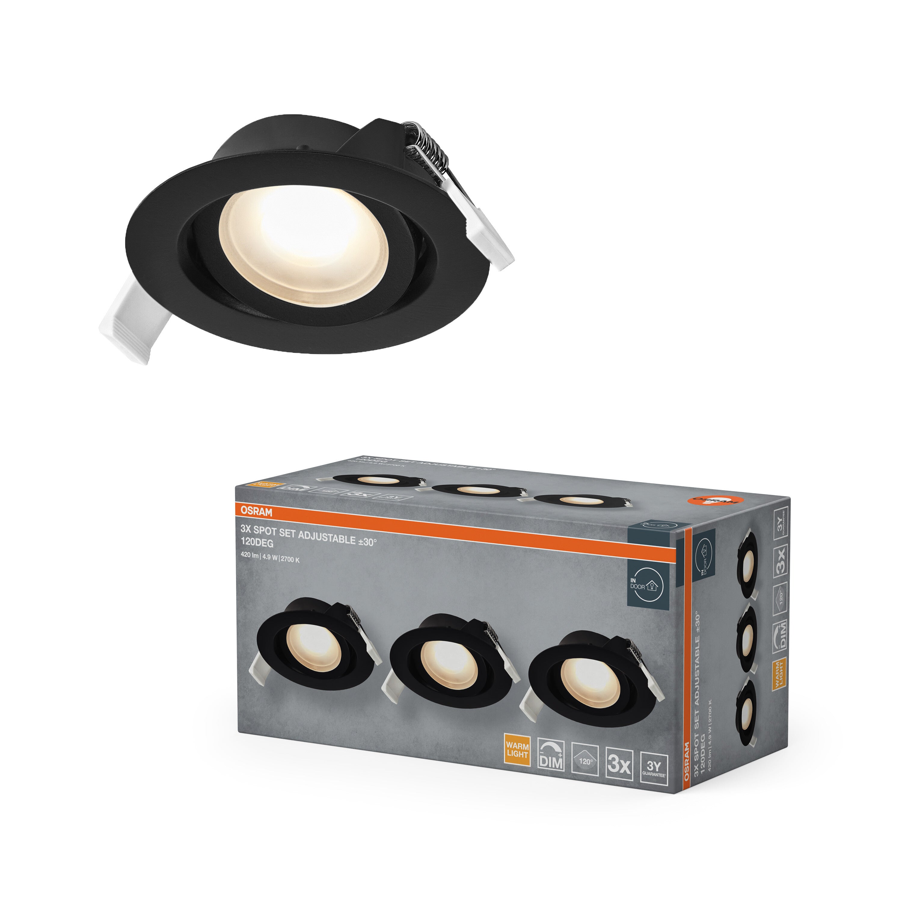 4058075853836 - Vestavný LED reflektor DIM 120°, teplá bílá, černá - Podhledové svítidlo - LEDVANCE e-shop