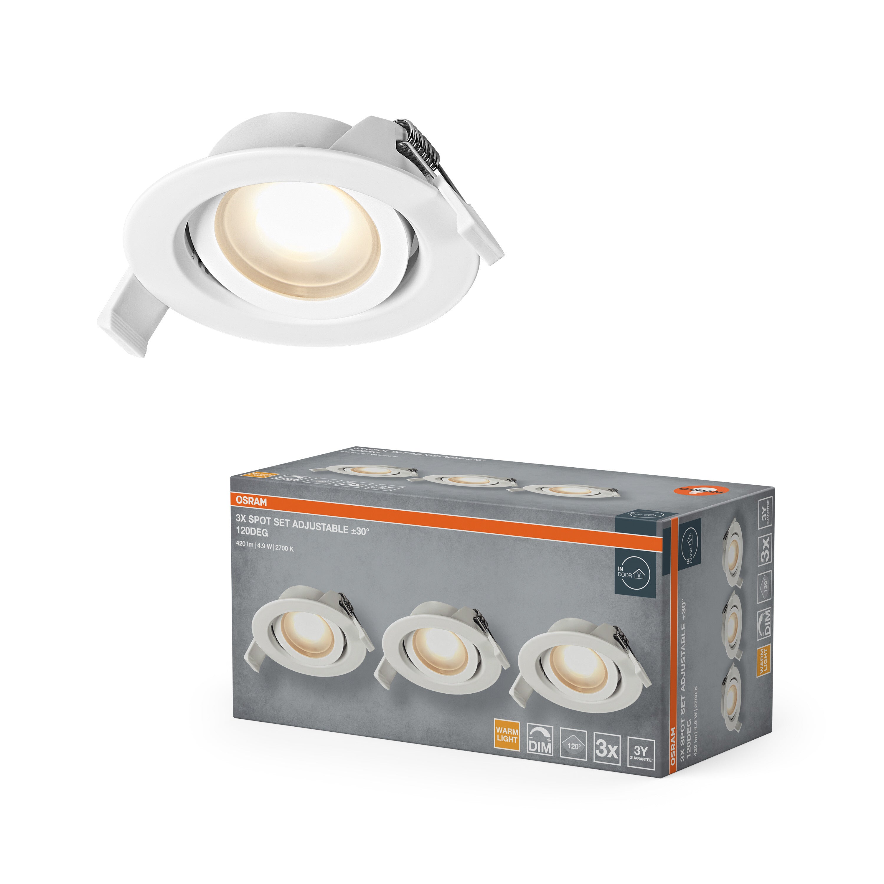 4058075853812 - Vestavný LED reflektor DIM 120°, teplá bílá, bílá - Podhledové svítidlo - LEDVANCE e-shop