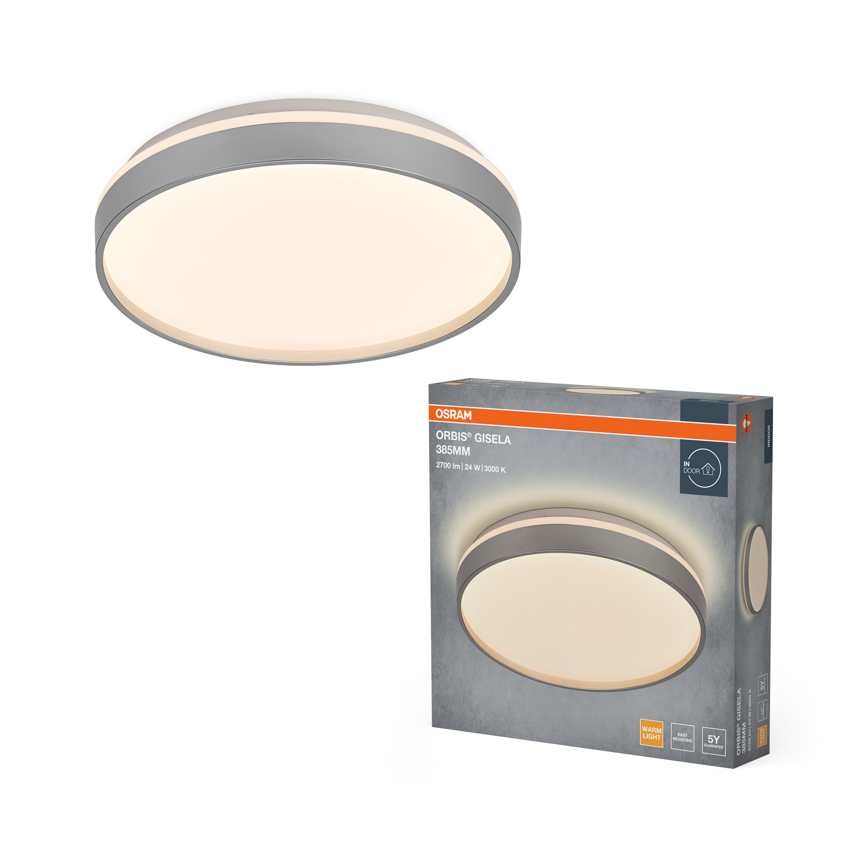 4099854618284 - Stropní svítidlo Orbis Gisela, stříbrná, teplá bílá, 385 mm - Stropní svítidlo - LEDVANCE e-shop