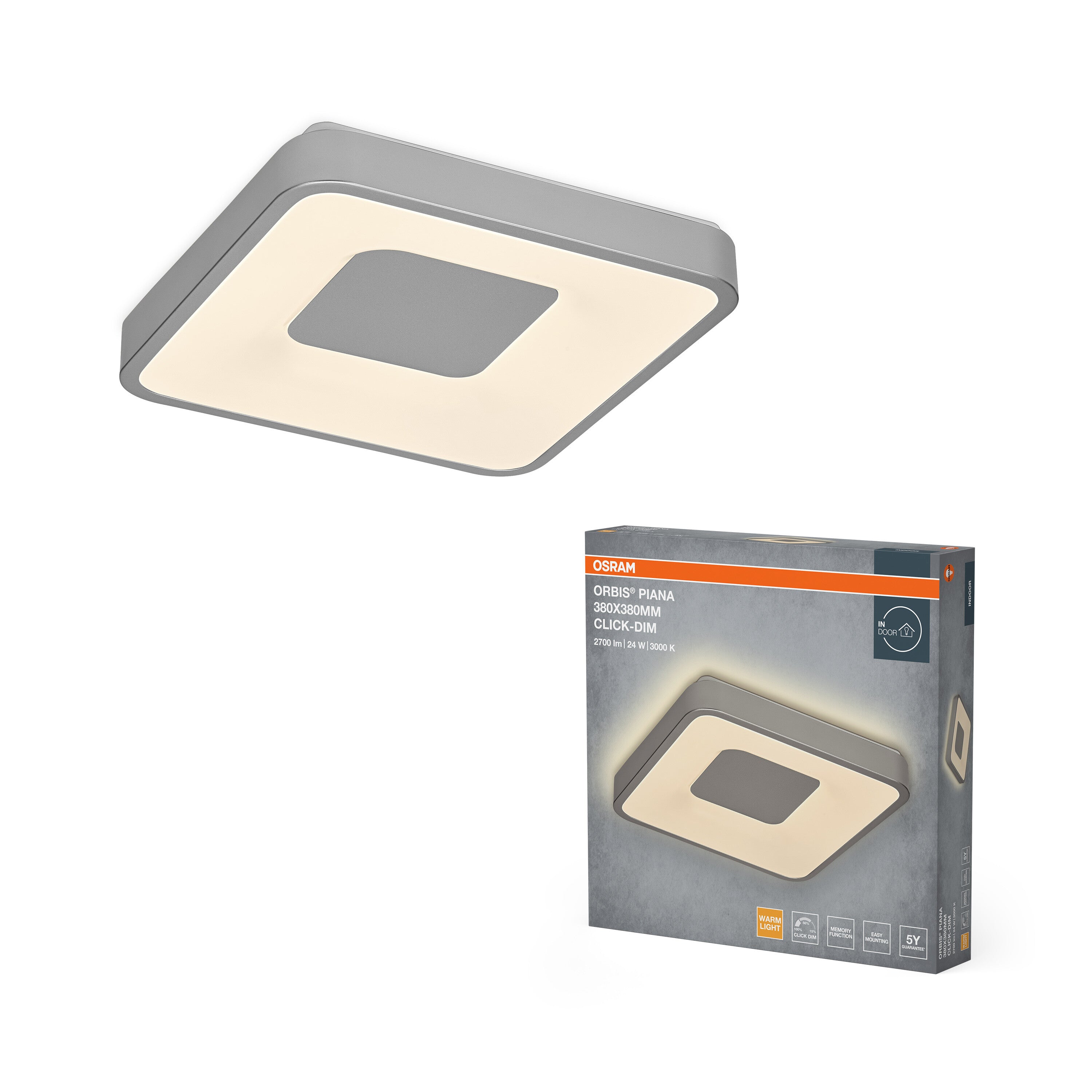 4099854626487 - Stropní svítidlo Orbis Piana, stříbrná, teplá bílá, 380 mm - Stropní svítidlo - LEDVANCE e-shop