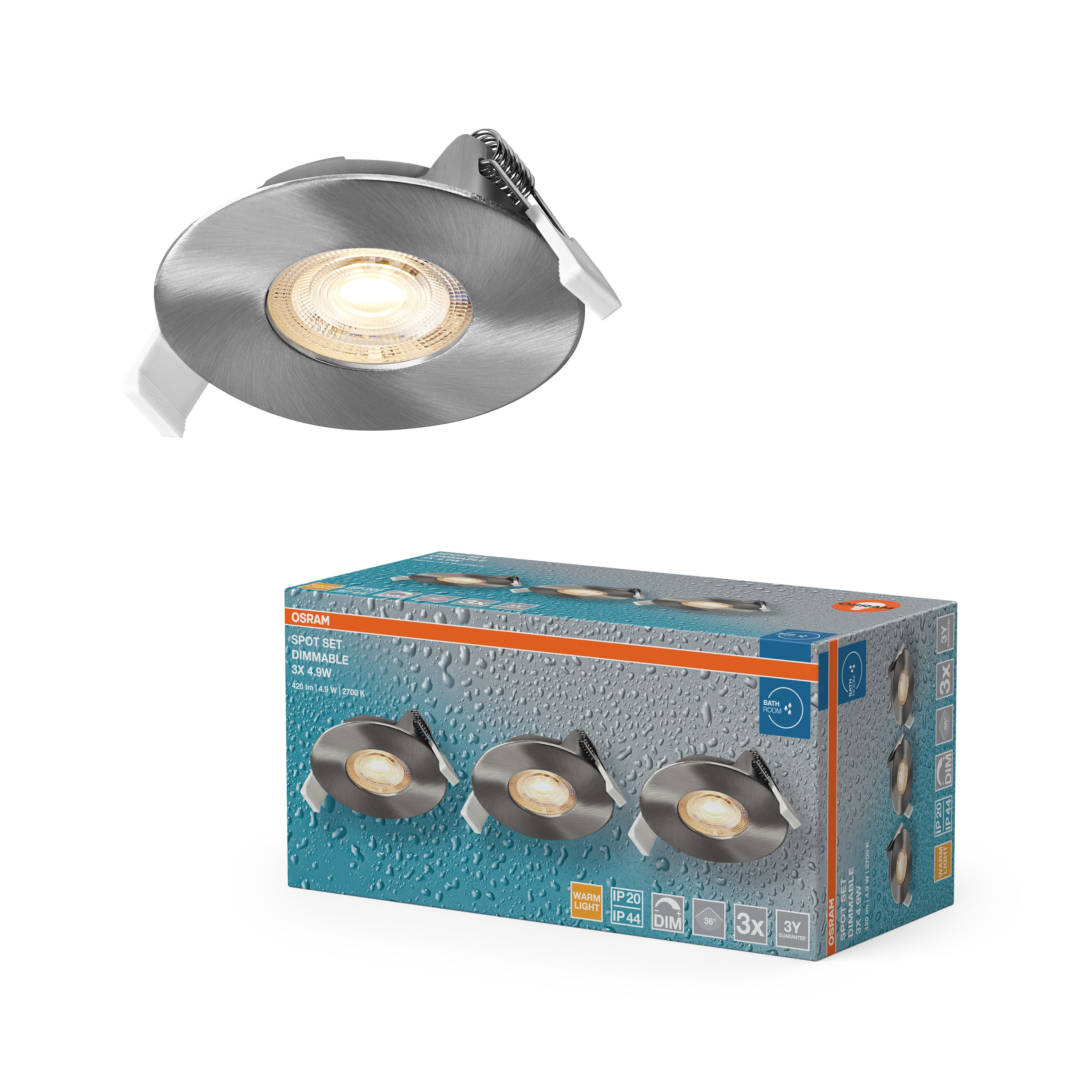 4099854595967 - Vestavný LED reflektor DIM IP44 36°, teplá bílá, saténový nikl - Reflektor - LEDVANCE e-shop