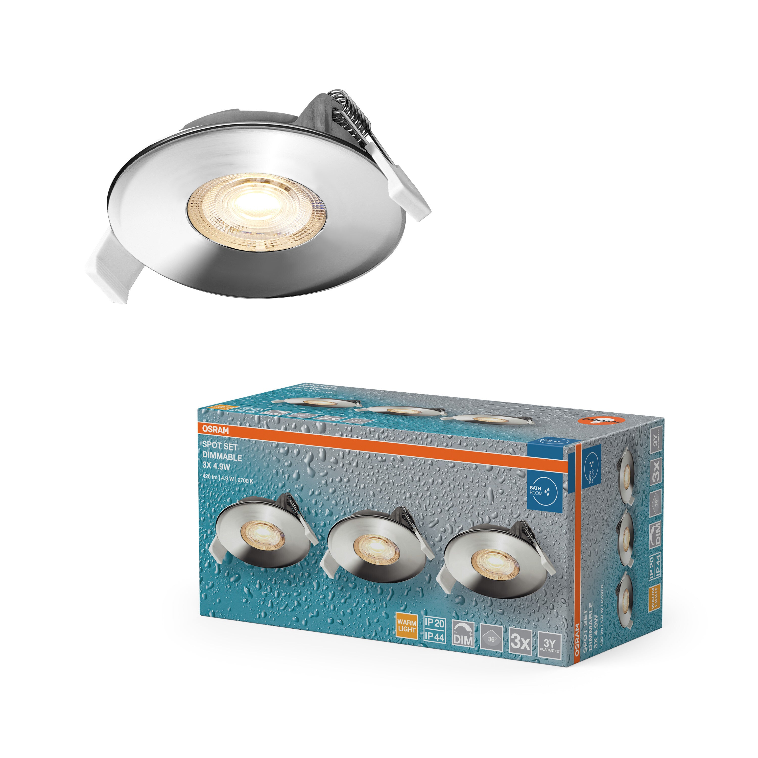 4099854595981 - Vestavný LED reflektor DIM IP44 Chrome, teplá bílá, 36 ° - Reflektor - LEDVANCE e-shop