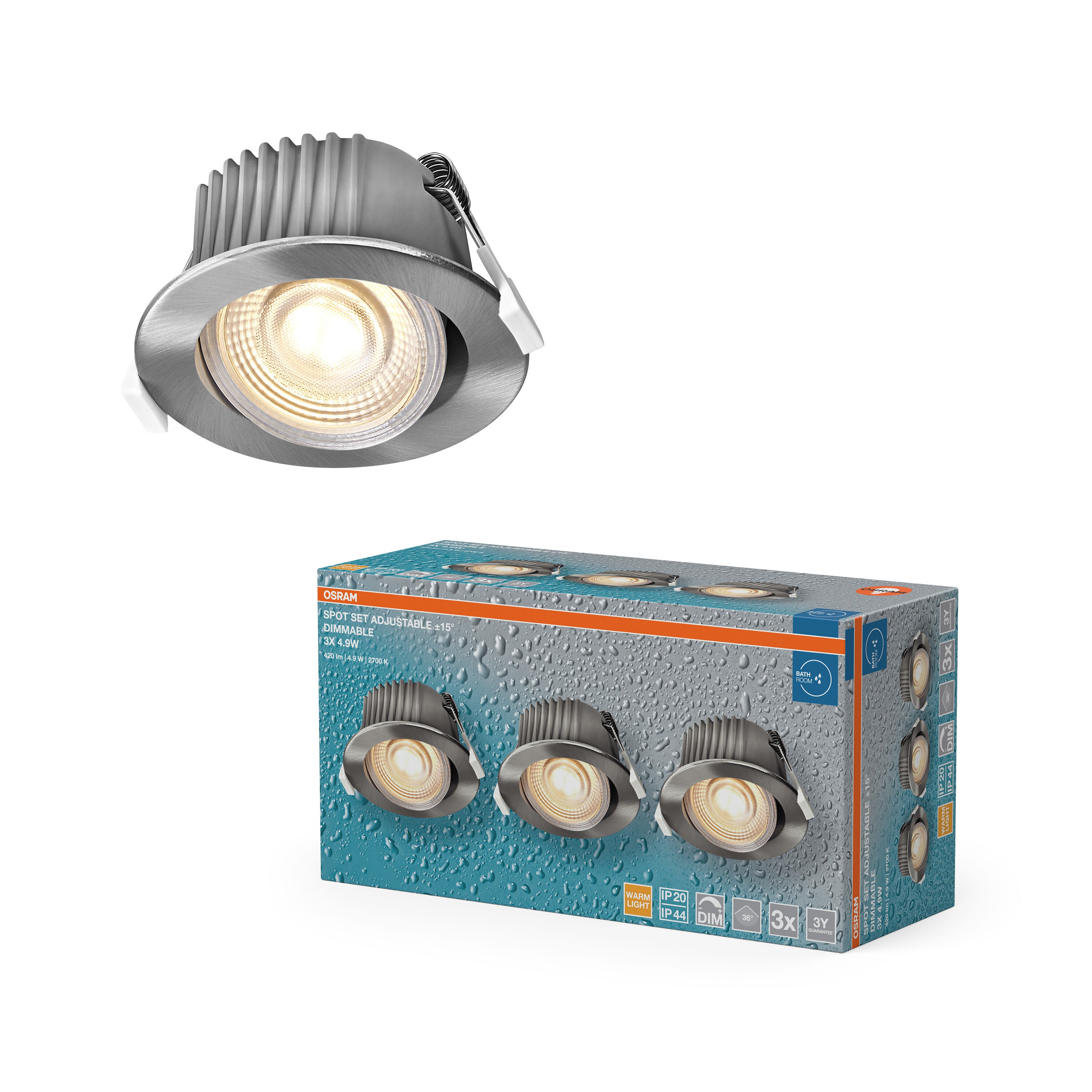4099854596025 - Vestavný LED reflektor DIM IP44 nastavitelný, teplá bílá, 36 ° - Reflektor - LEDVANCE e-shop