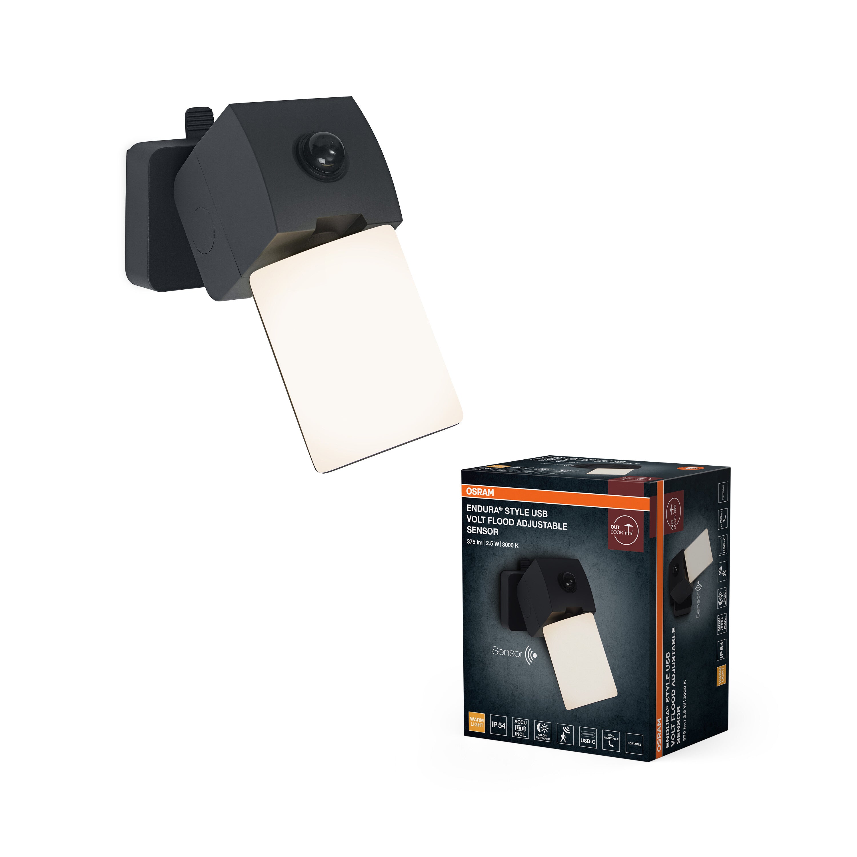 4099854678073 - Venkovní reflektor ENDURA® Style USB Volt, šedá, teplá bílá, 111 ° - Reflektor - LEDVANCE e-shop