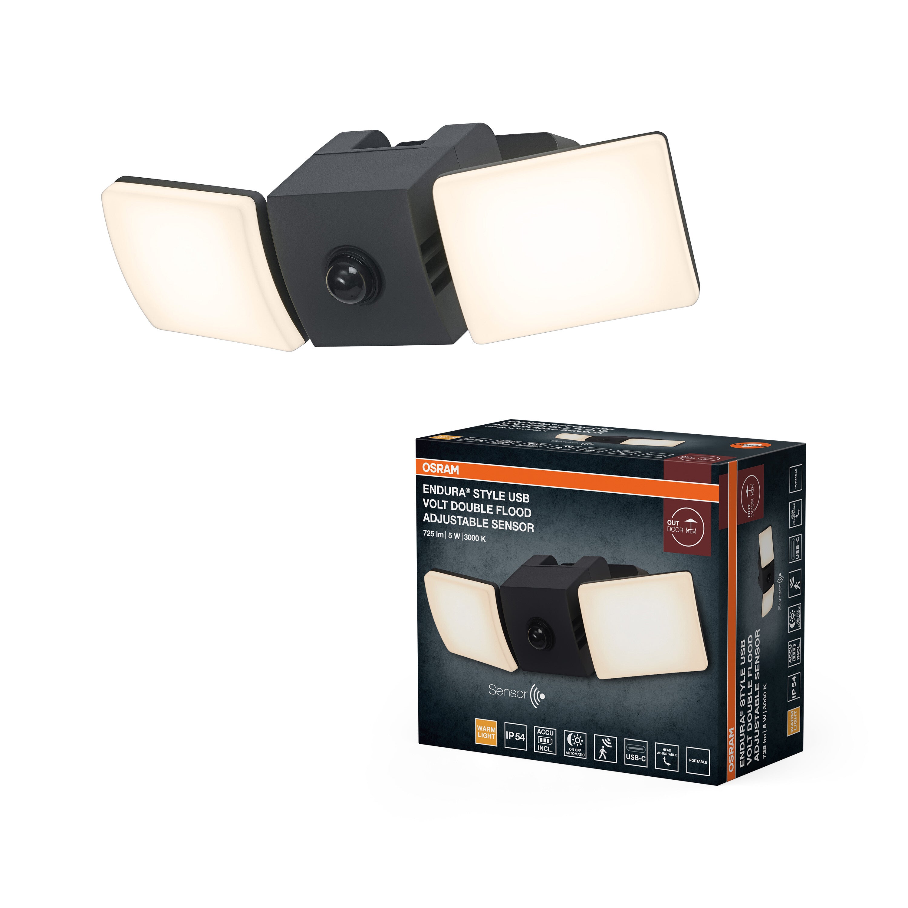 4099854678059 - Venkovní reflektor ENDURA® Style USB Volt, šedá, teplá bílá - Reflektor - LEDVANCE e-shop