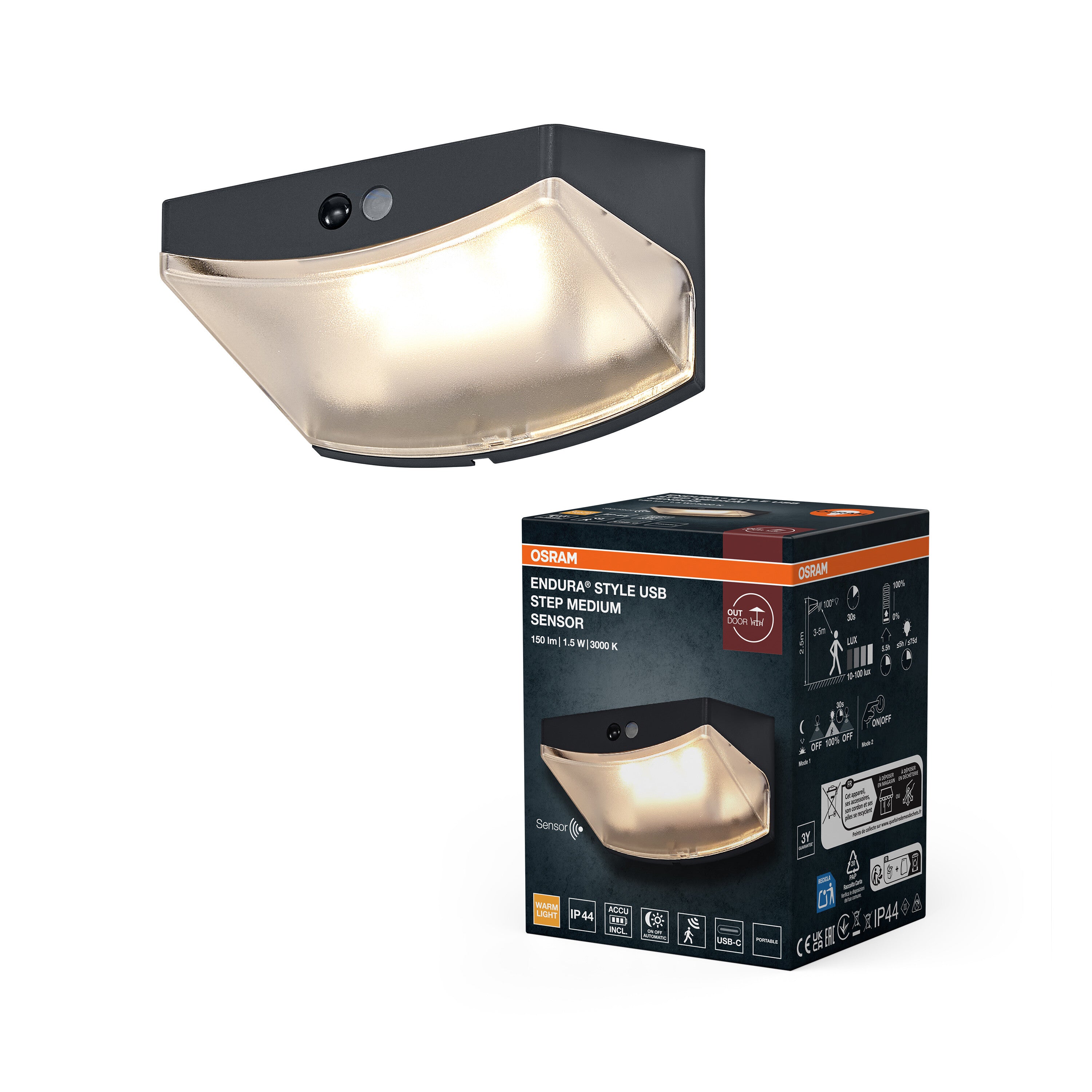 4099854699832 - Venkovní svítidlo ENDURA® Style USB nástěnný, šedá, teplá bílá, 120 ° - Venkovní dekorativní svítidlo - LEDVANCE e-shop