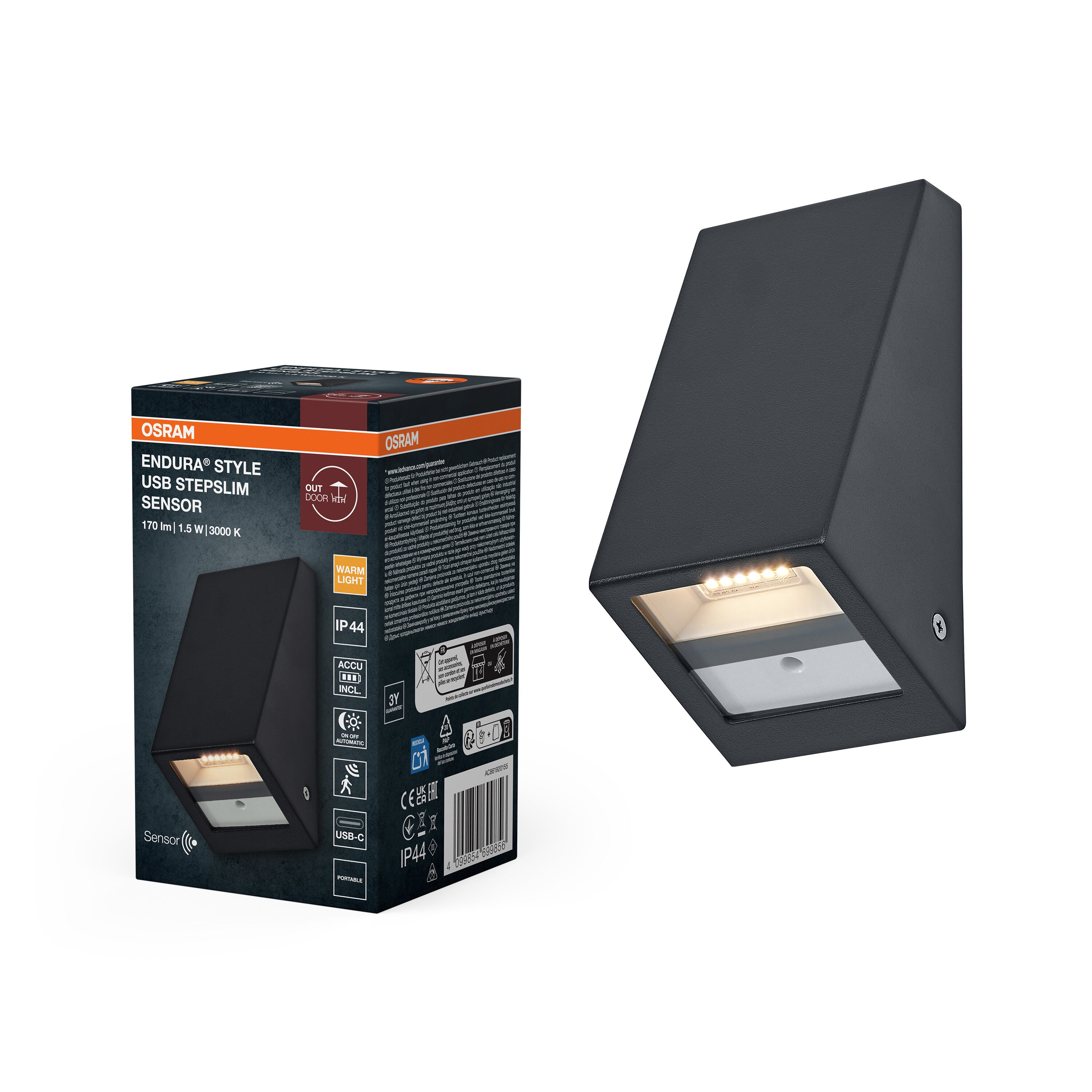 4099854699856 - Venkovní svítidlo ENDURA® Style USB nástěnný, šedá, teplá bílá, 105 ° - Venkovní dekorativní svítidlo - LEDVANCE e-shop