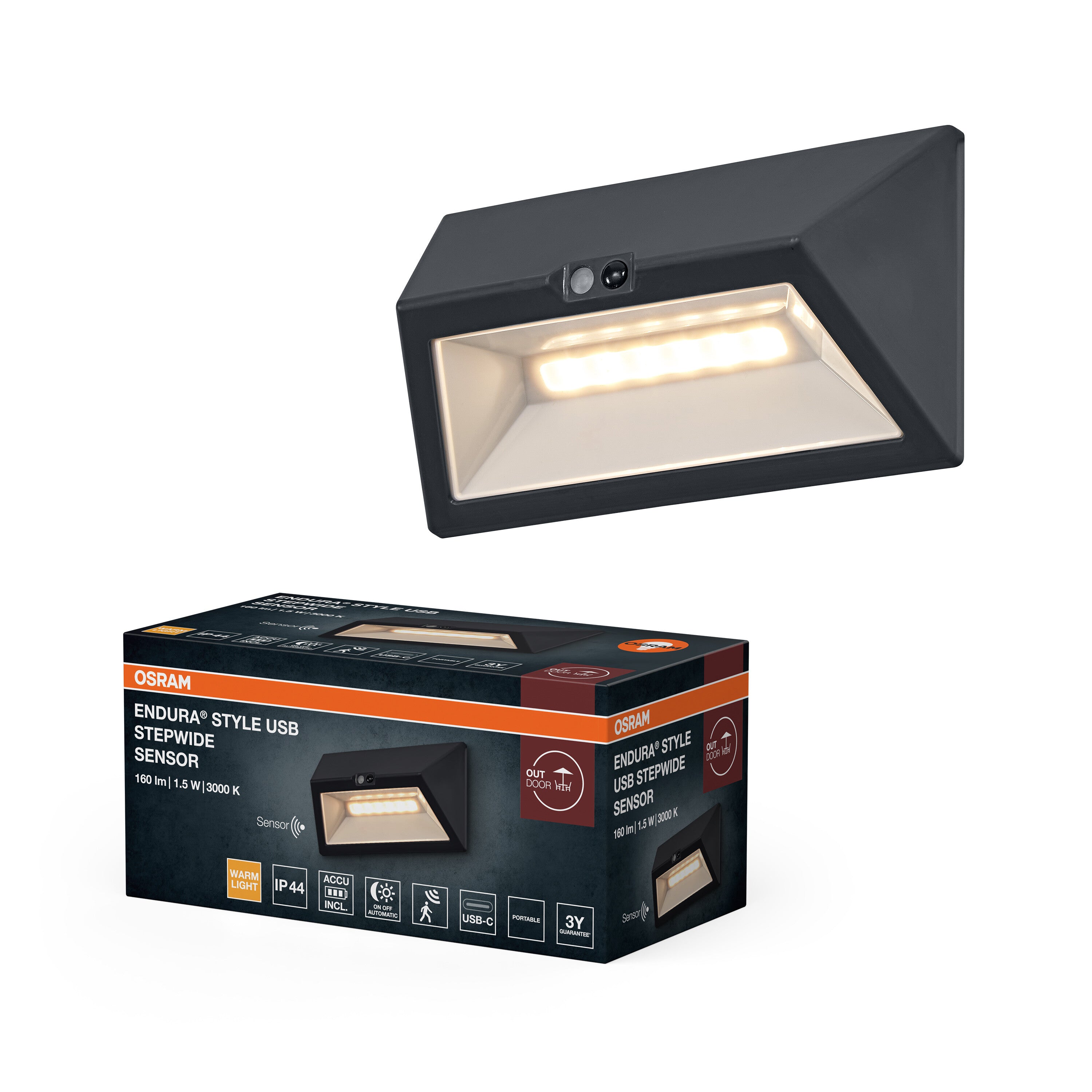 4099854699870 - Venkovní svítidlo ENDURA® Style USB nástěnný, šedá, teplá bílá, 55 ° - Venkovní dekorativní svítidlo - LEDVANCE e-shop