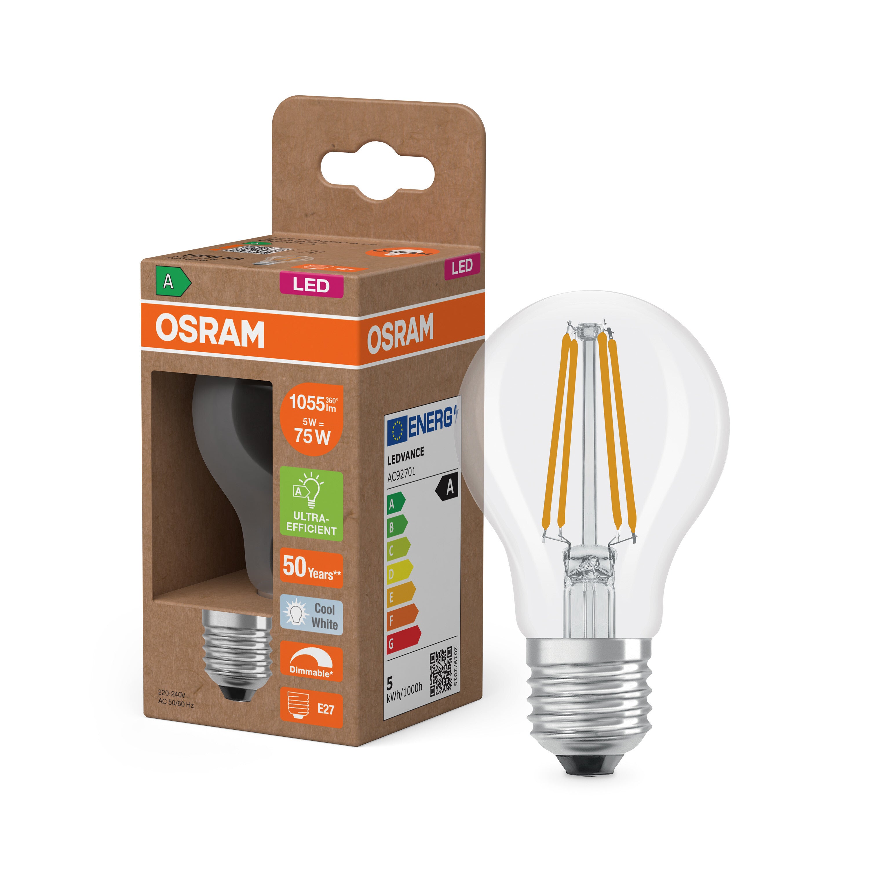 4099854759321 - Průhledná LED žárovka E27 5 W CLASSIC A, studená bílá - Žárovka - LEDVANCE e-shop