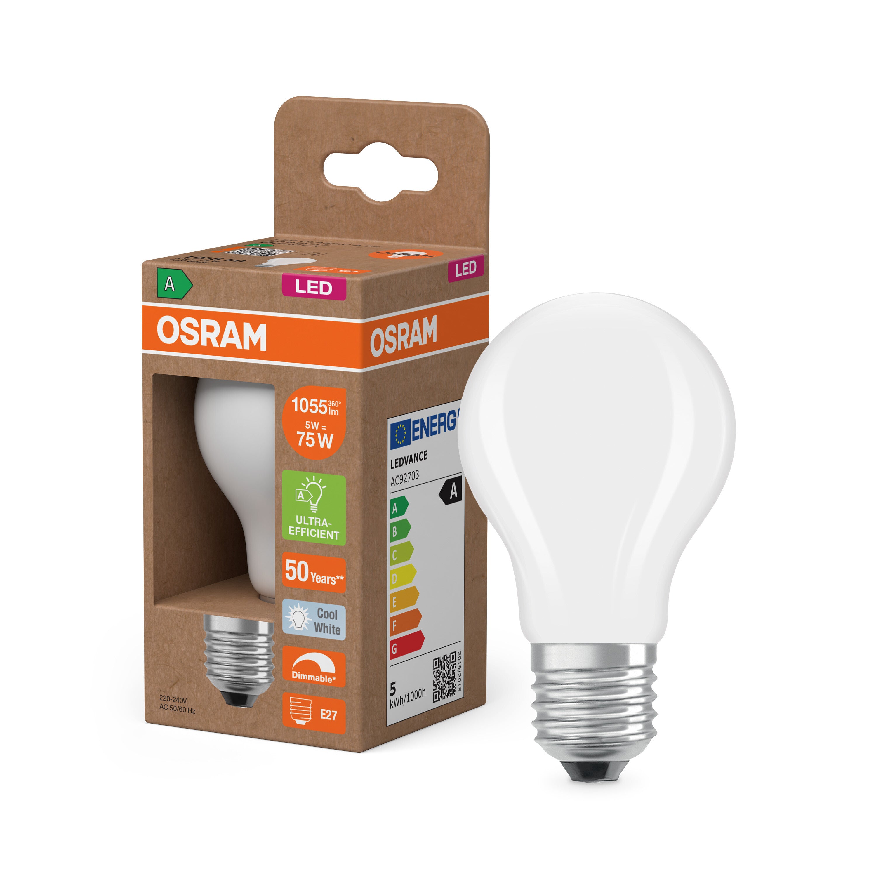 4099854759345 - Matná LED žárovka E27 5 W CLASSIC A, studená bílá, náhrada 75 W - Žárovka - LEDVANCE e-shop