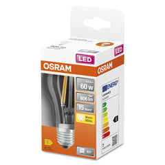 Průhledná klasická LED žárovka E27 6,5 W, teplá bílá