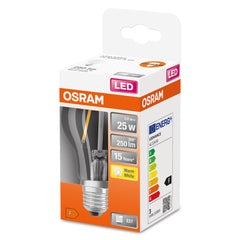 Průhledná LED žárovka E27 2,5 W CLASSIC A, teplá bílá