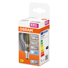 Průhledná LED žárovka E14 4 W CLASSIC P, studená bílá