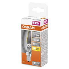 Průhledná LED svíčková žárovka E14 1,5 W CLASSIC B, teplá bílá