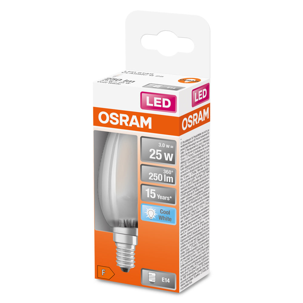 Matná LED malá žárovka E14 2,5 W CLASSIC B, studená bílá
