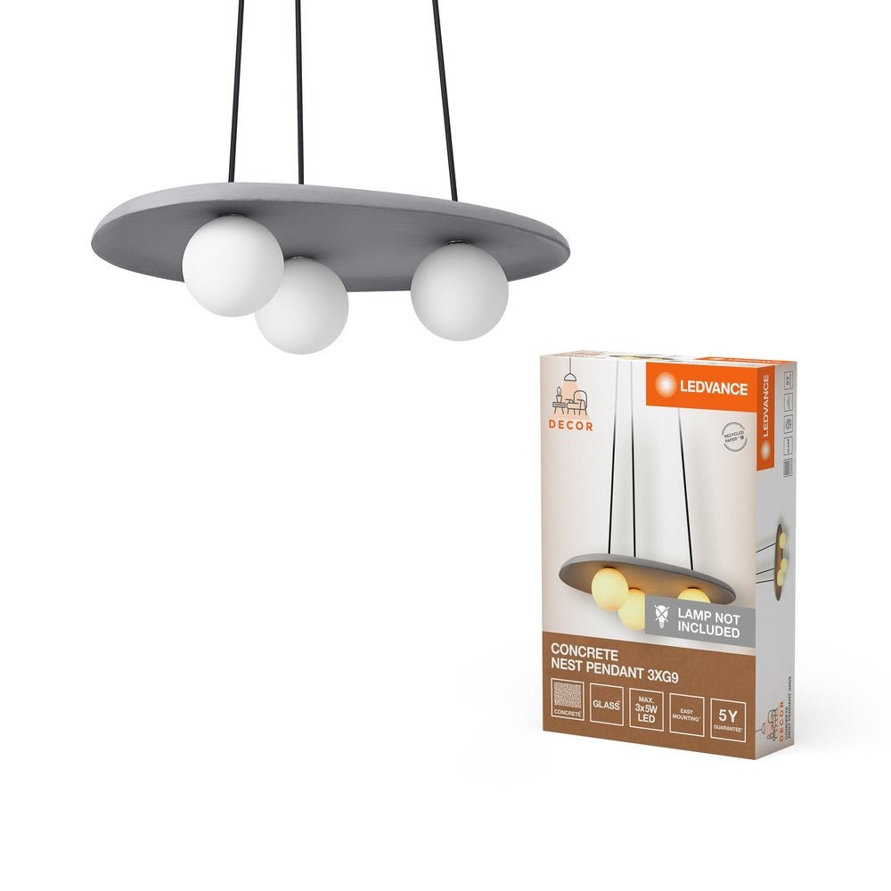 Asymetrický šedý lustr skleněný 3 x G9 CONCRETE NEST