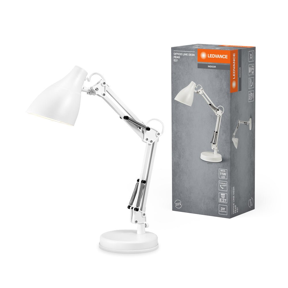 Bílá stolní lampa E27 11W OFFICE LINE DESK PEAR