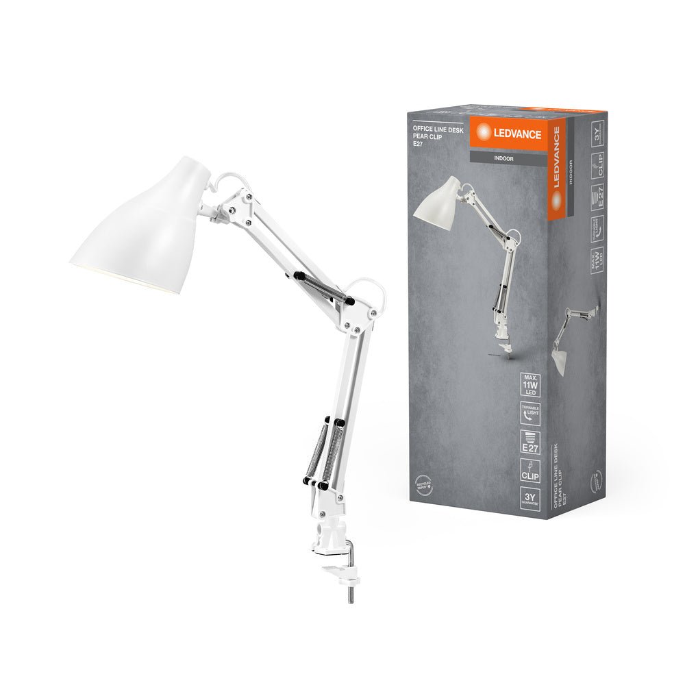 4099854385322 - Bílá stolní lampa E27 11W OFFICE LINE DESK PEAR CLIP - Stolní lampa - LEDVANCE e - shop