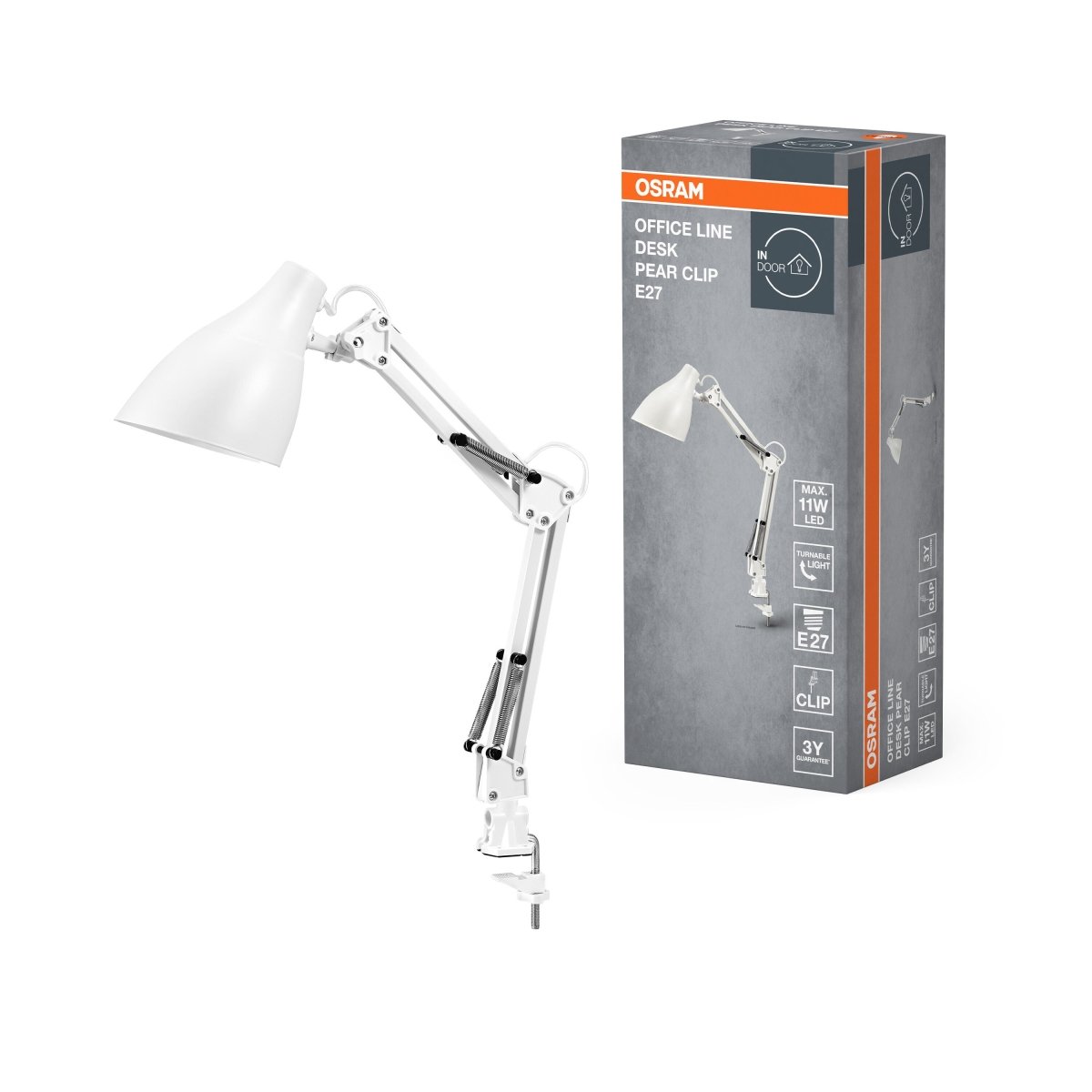 4099854464669 - Bílá stolní lampa E27 11W OFFICE LINE DESK PEAR CLIP OSRAM - Stolní lampa - Czechia LEDVANCE e - shop