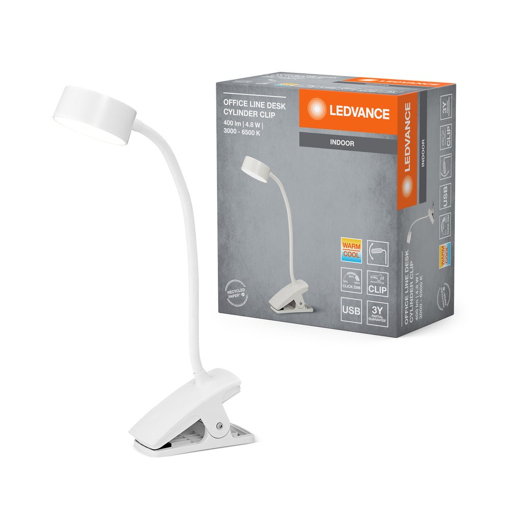 Bílá stolní lampa připínací USB 4.8W CYLINDER, laditelná bílá