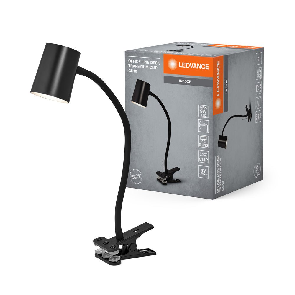 Černá stolní lampa s klipem GU10 9W OFFICE DESK TRAPEZIUM