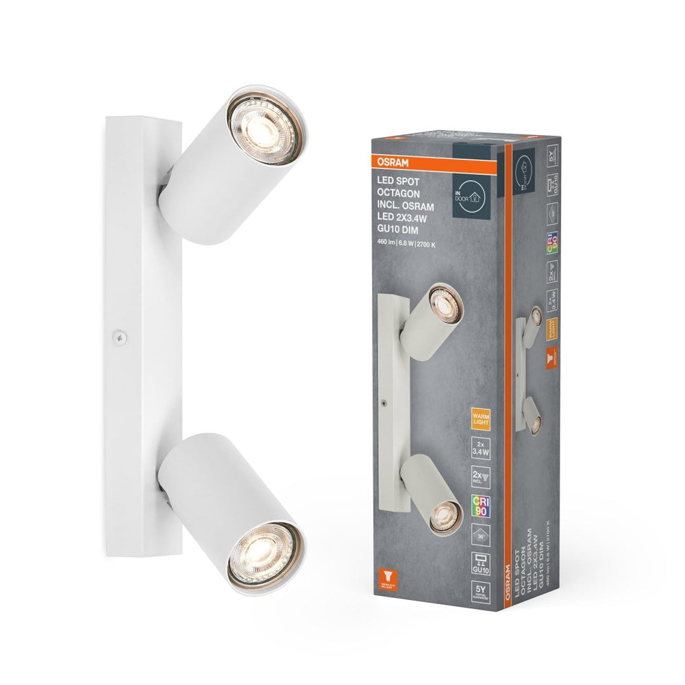 Bílé LED nástěnné svítidlo 2 xU10 OCTAGON, teplá bílá OSRAM