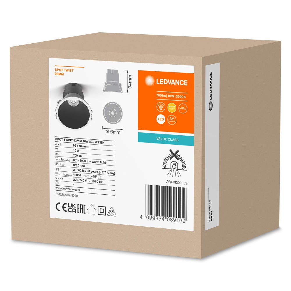 4099854089169 - Bílé LED podhledové svítidlo 10 W SPOT 93mm, teplá bílá - Podhledové svítidlo - LEDVANCE e - shop