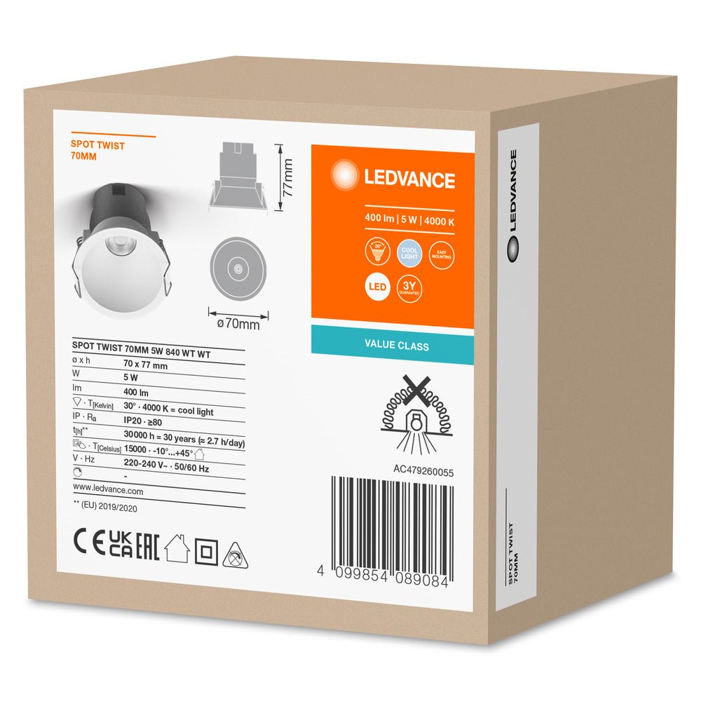 4099854089084 - Bílé LED podhledové svítidlo 5 W SPOT 70mm, studená bílá - Podhledové svítidlo - LEDVANCE e - shop