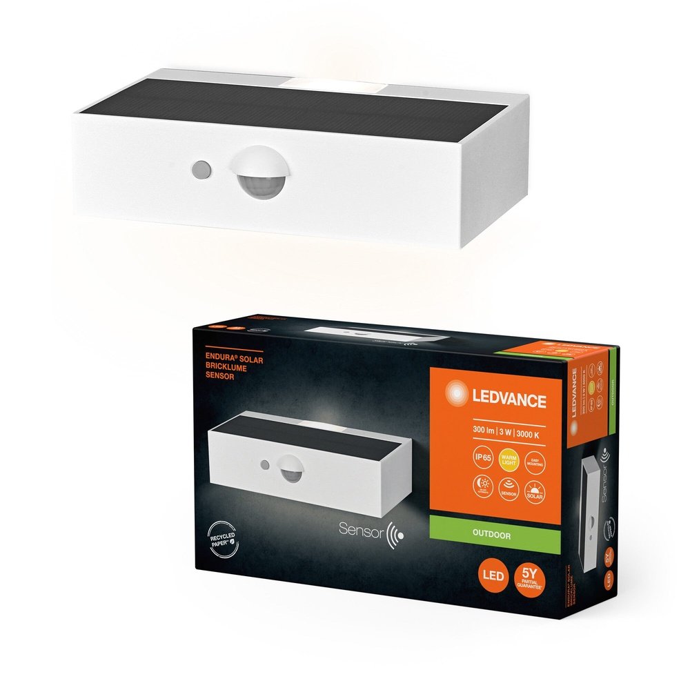 Bílé LED solární nástěnné světlo + senzor 3 W ENDURA, teplá bílá
