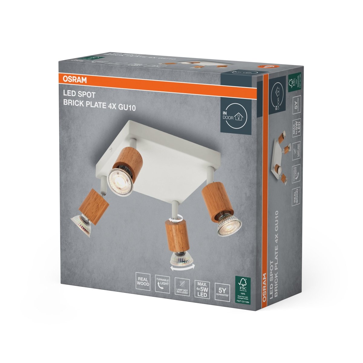 4058075852525 - Bílé stropní bodové svítidlo Brick s dřevěným dekorem 4xGU10 - Stropní svítidlo - Czechia LEDVANCE e - shop