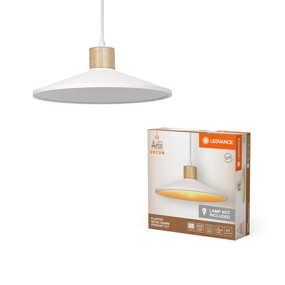 Bíle stropní svítidlo E27 320 mm PLASTER WOOD PENDANT