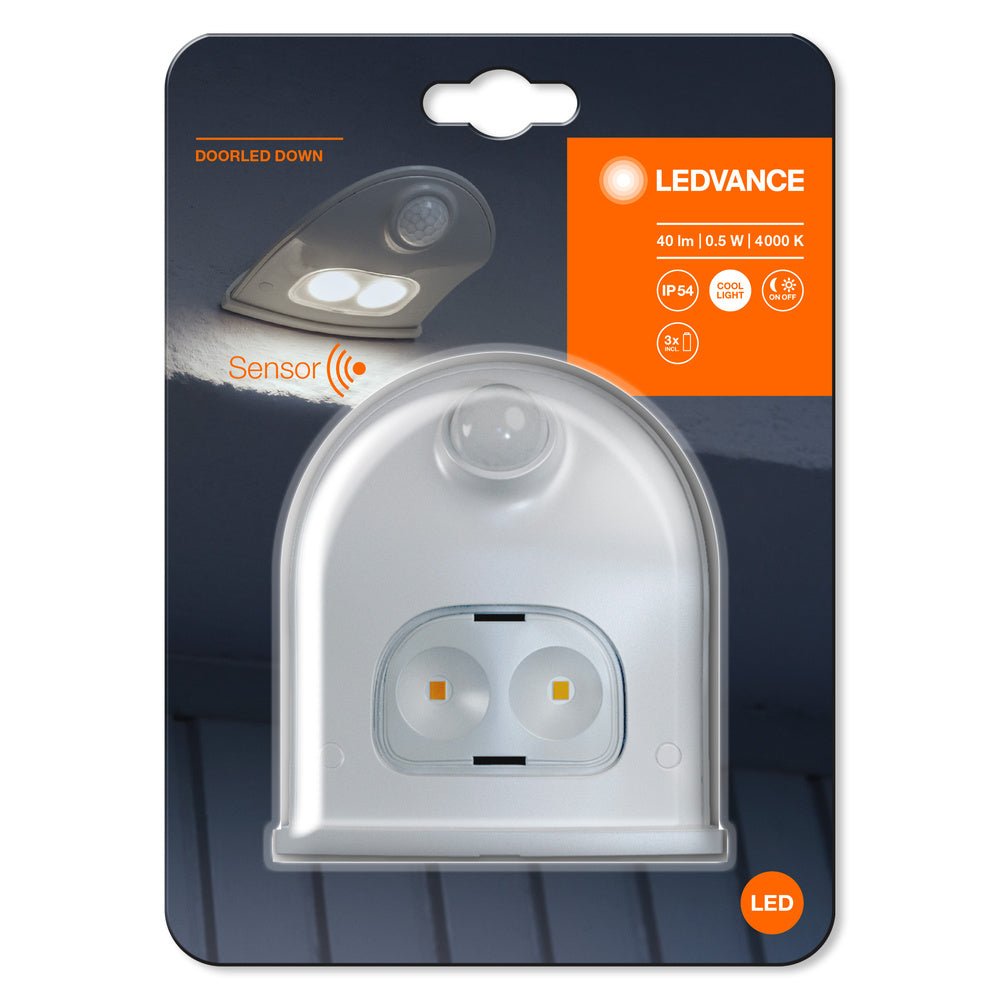 4058075267848 - Bílé venkovní nástěnné LED světlo DOOR DOWN IP54 se senzorem - Nástěnné venkovní svítidlo - LEDVANCE e - shop