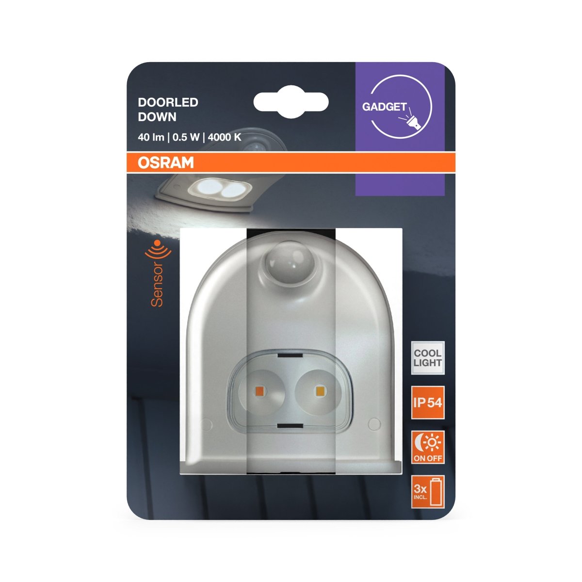 4099854531439 - Bílé venkovní nástěnné LED světlo DOOR DOWN IP54 se senzorem OSRAM - Nástěnné venkovní svítidlo - LEDVANCE e - shop