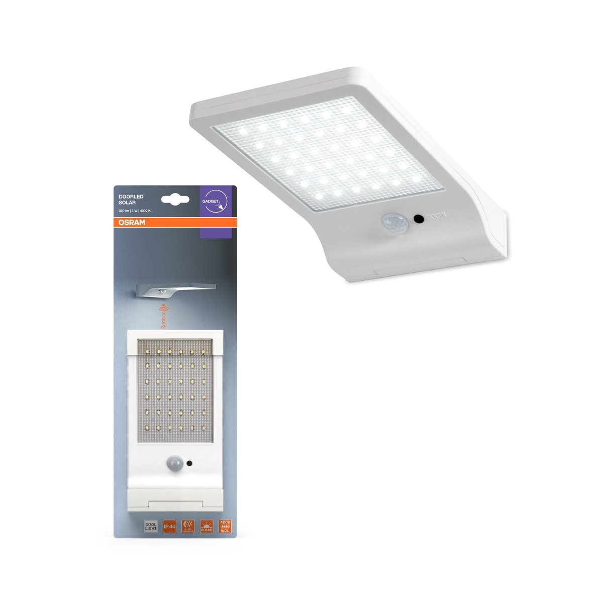 4099854531491 - Bílé venkovní solární LED světlo DOOR SOLAR IP44 se senzorem OSRAM - Nástěnné venkovní svítidlo - Czechia LEDVANCE e - shop