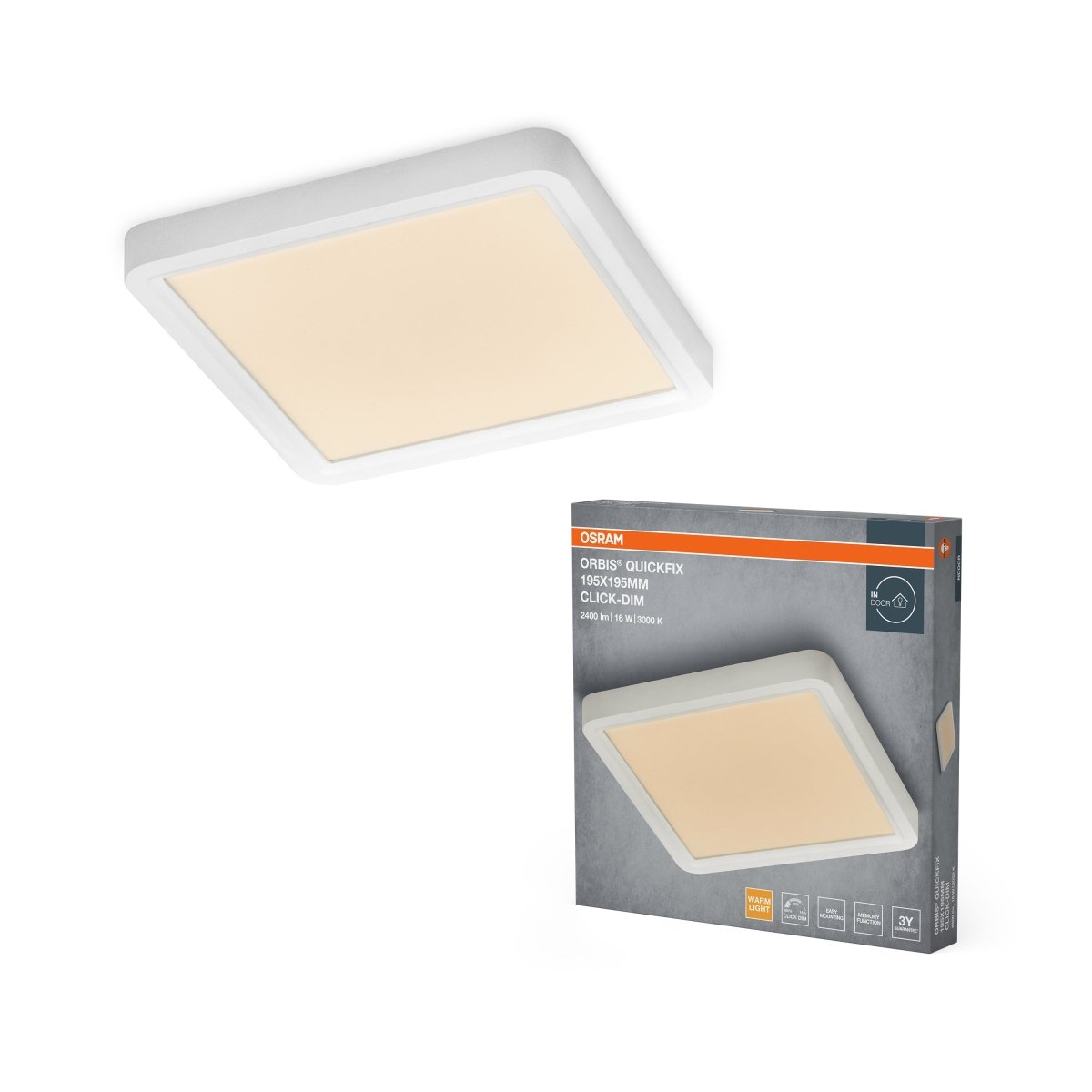 4099854604720 - Bílý LED Panel ORBIS 195x195mm 16W Click Stmívatelný, Teplá Bílá - LED Panel - Czechia LEDVANCE e - shop