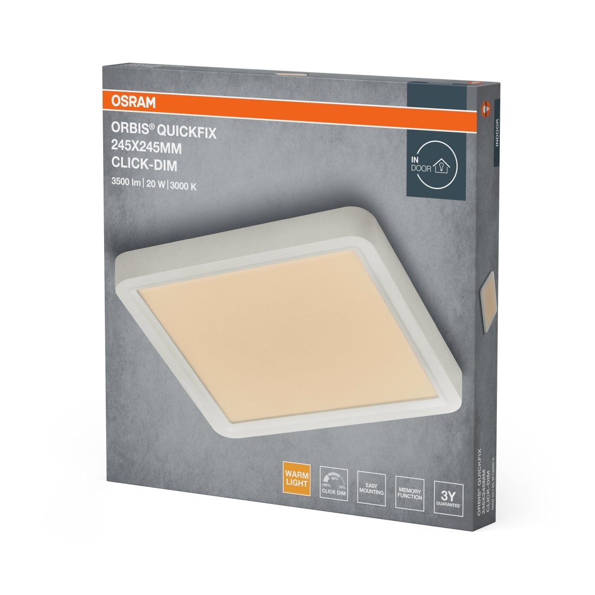 4099854604843 - Bílý LED Panel ORBIS 245x245mm 20W Click Stmívatelný, Teplá Bílá - LED Panel - Czechia LEDVANCE e - shop