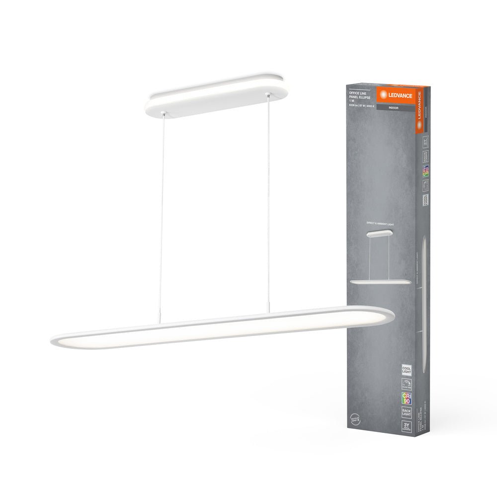 Bílý lustr do pracovny 1m 57W PANEL ELLIPSE, studená bílá