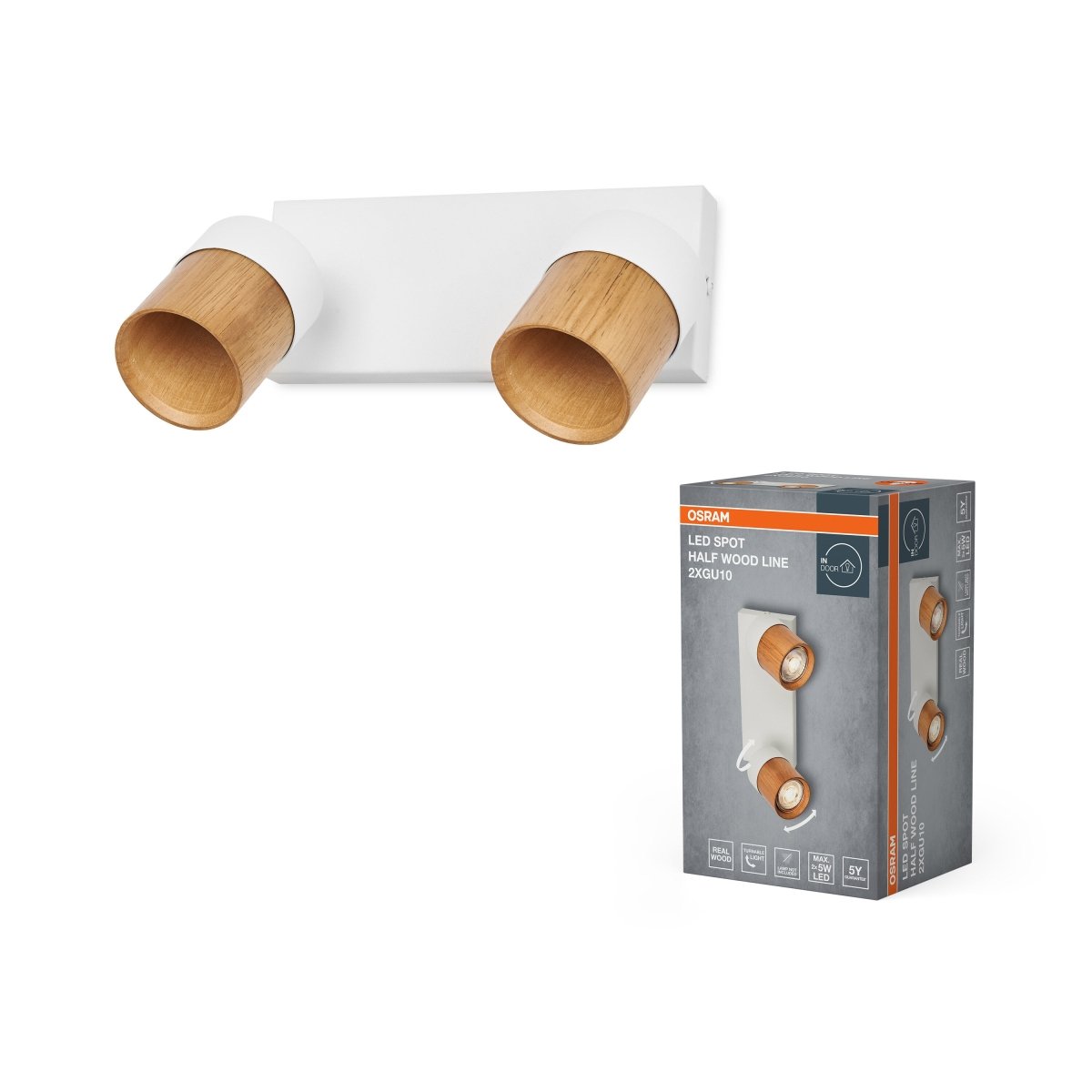 4058075852945 - Bodové svítidlo LED Half Wood Line, 2x GU10, Bílá/Dřevo - Czechia LEDVANCE e - shop