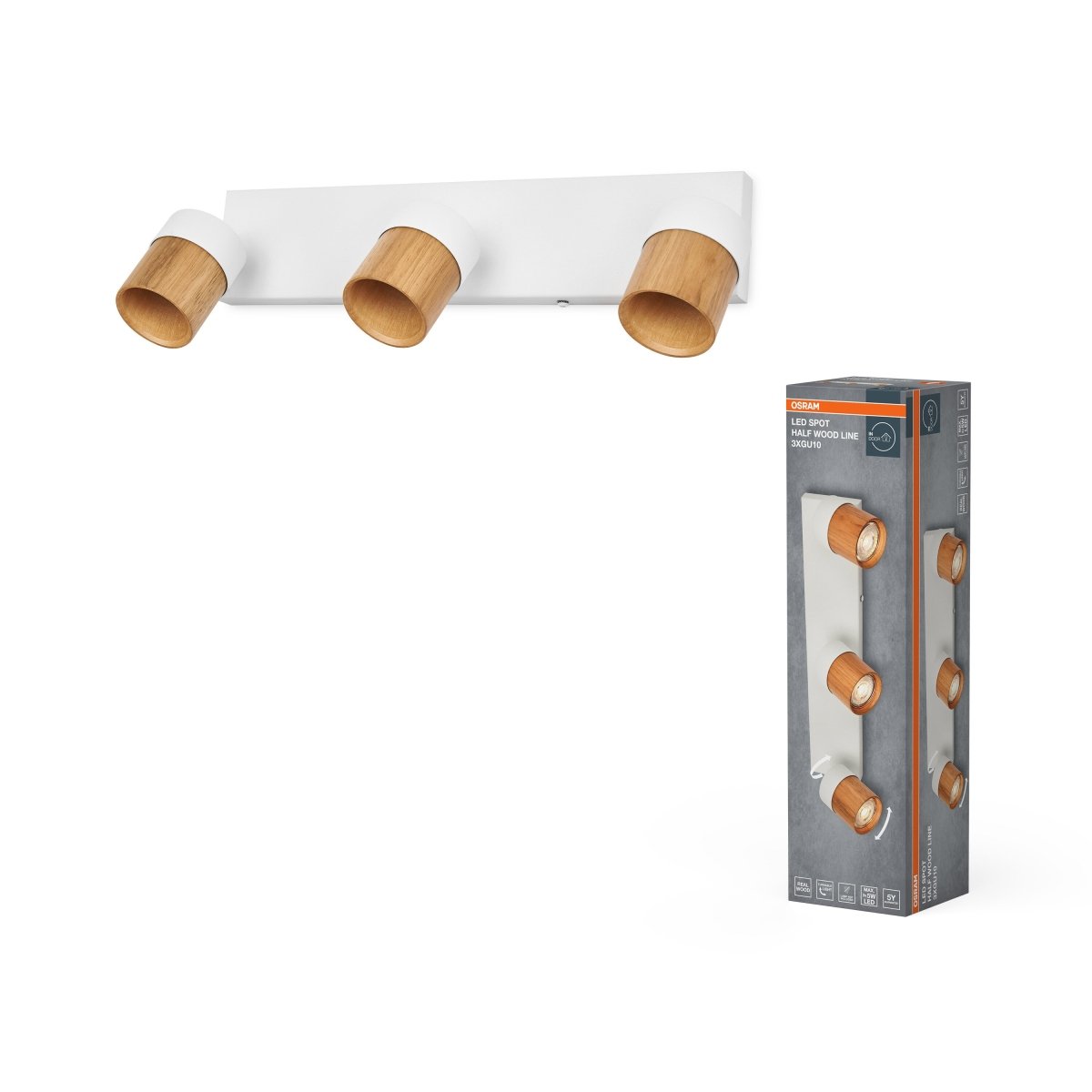 4058075852969 - Bodové svítidlo LED Half Wood Line, 3x GU10, Bílá/Dřevo - Czechia LEDVANCE e - shop