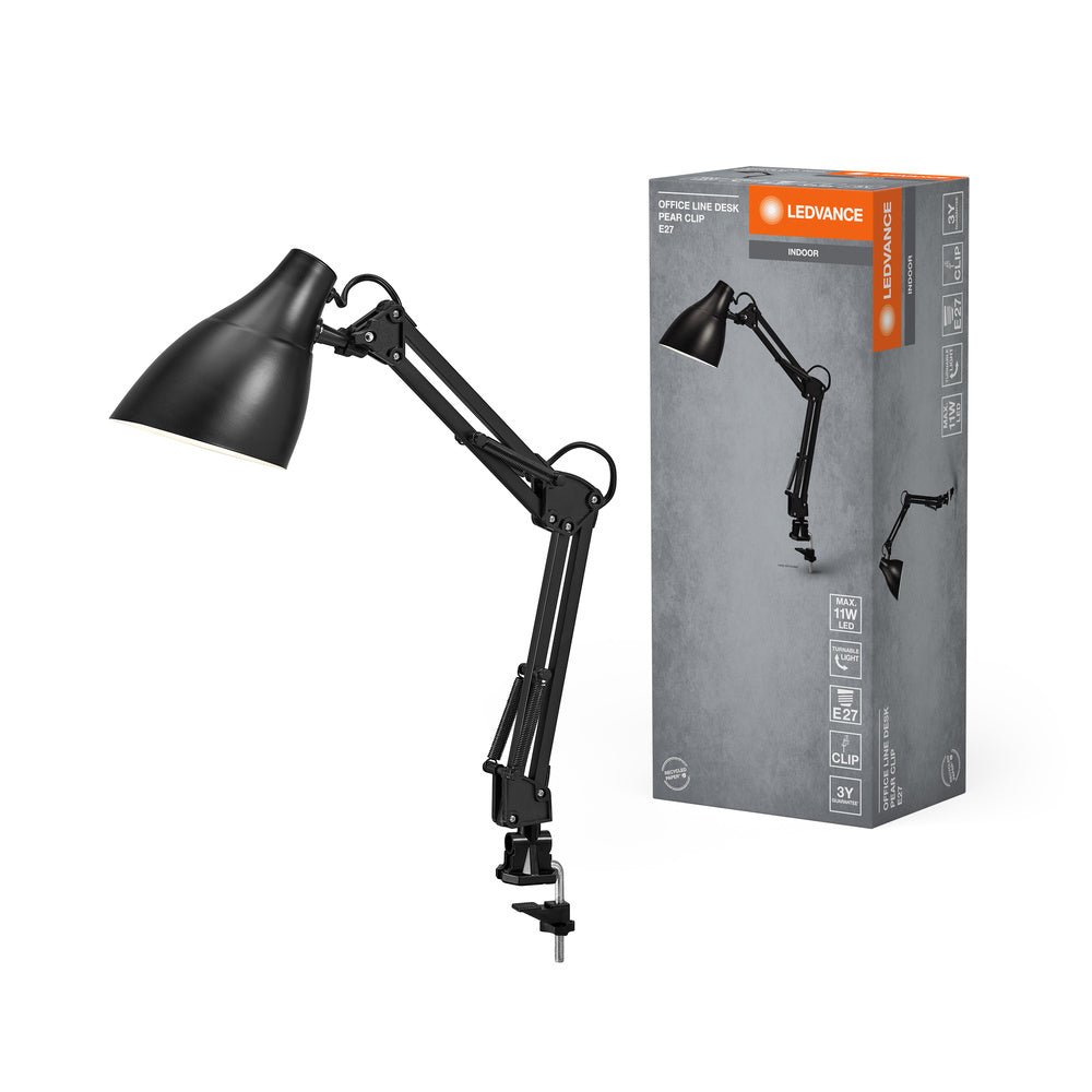 Černá stolní lampa E27 11W OFFICE LINE DESK PEAR CLIP