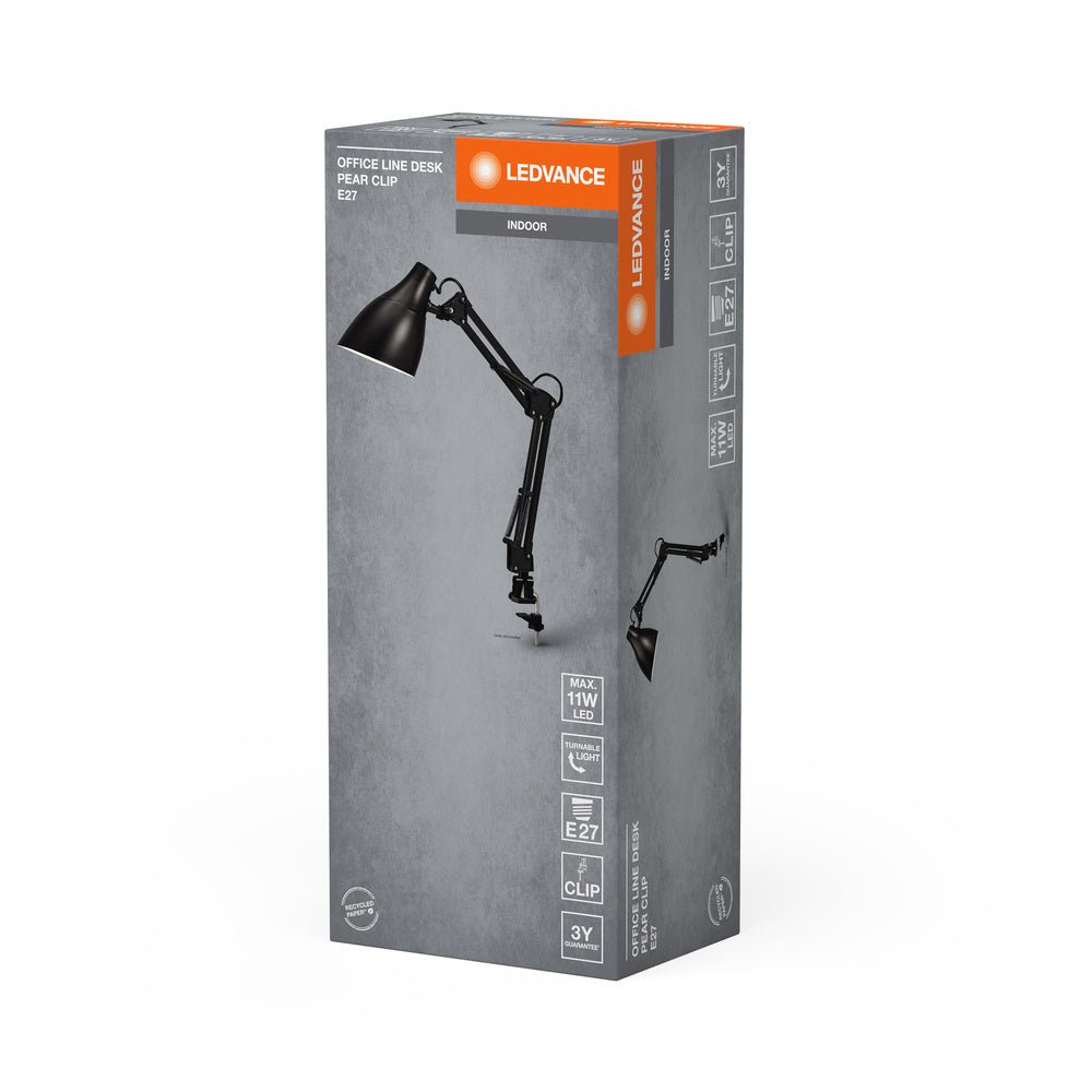 4099854385308 - Černá stolní lampa E27 11W OFFICE LINE DESK PEAR CLIP - Stolní lampa - LEDVANCE e - shop