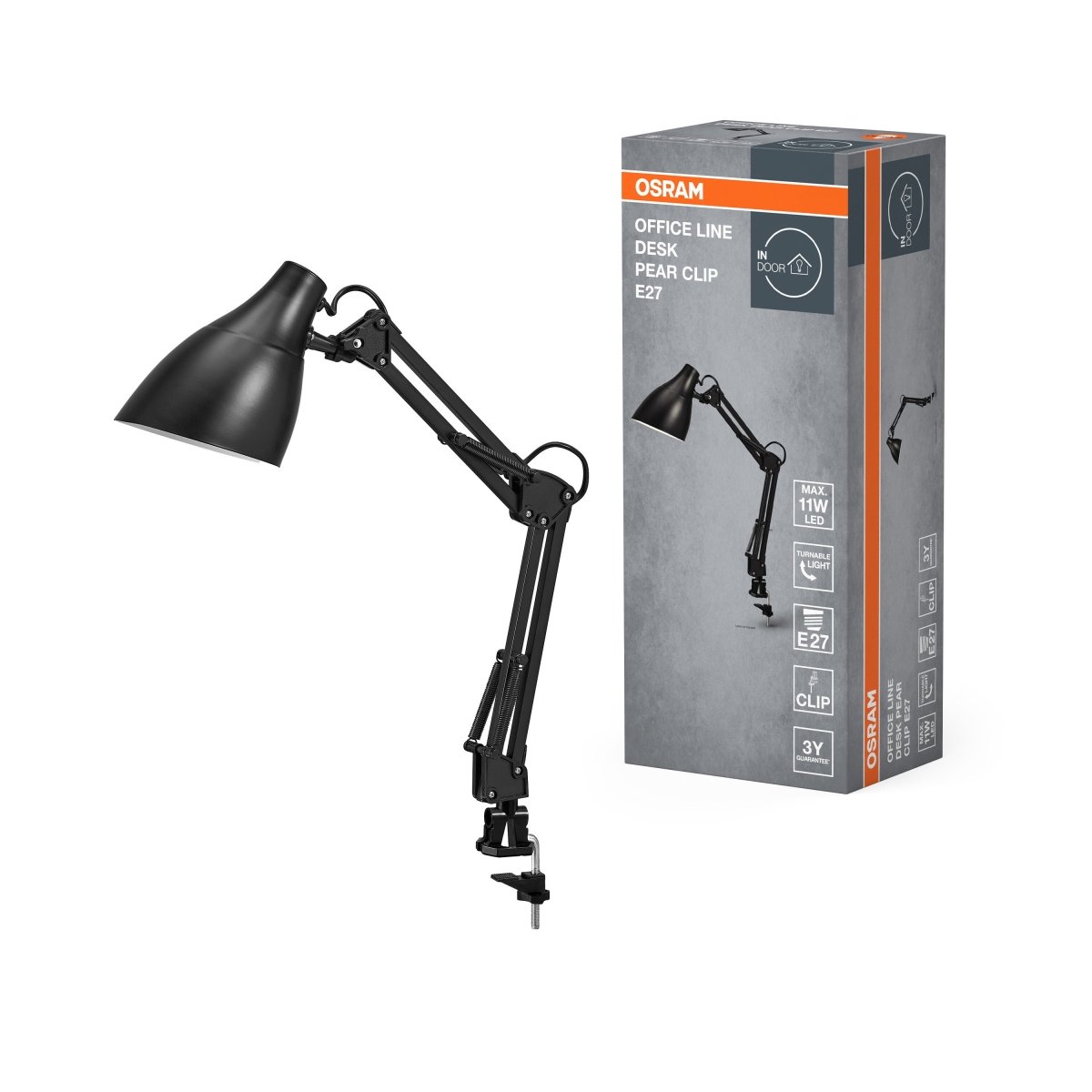 4099854464614 - Černá stolní lampa E27 11W OFFICE LINE DESK PEAR CLIP OSRAM - Stolní lampa - Czechia LEDVANCE e - shop