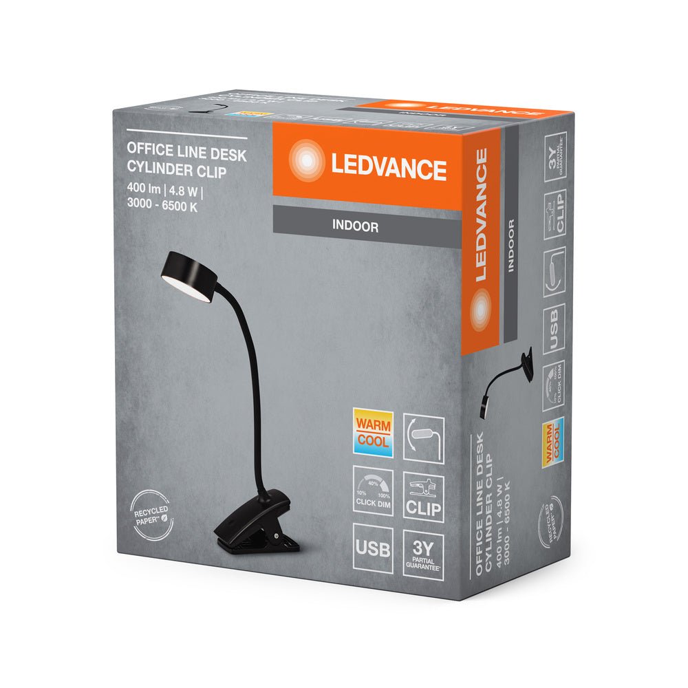 4099854388460 - Černá stolní lampa připínací USB 4.8W CYLINDER, laditelná bílá - Stolní lampa - LEDVANCE e - shop