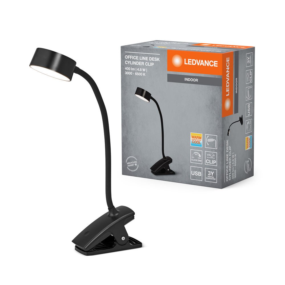 Černá stolní lampa připínací USB 4.8W CYLINDER, laditelná bílá