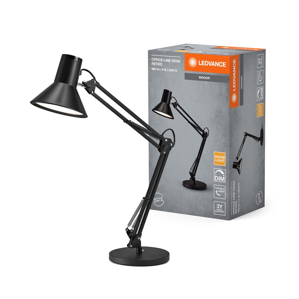 Černá stolní lampa stmívatelná 9W OFFICE DESK RETRO, teplá bílá